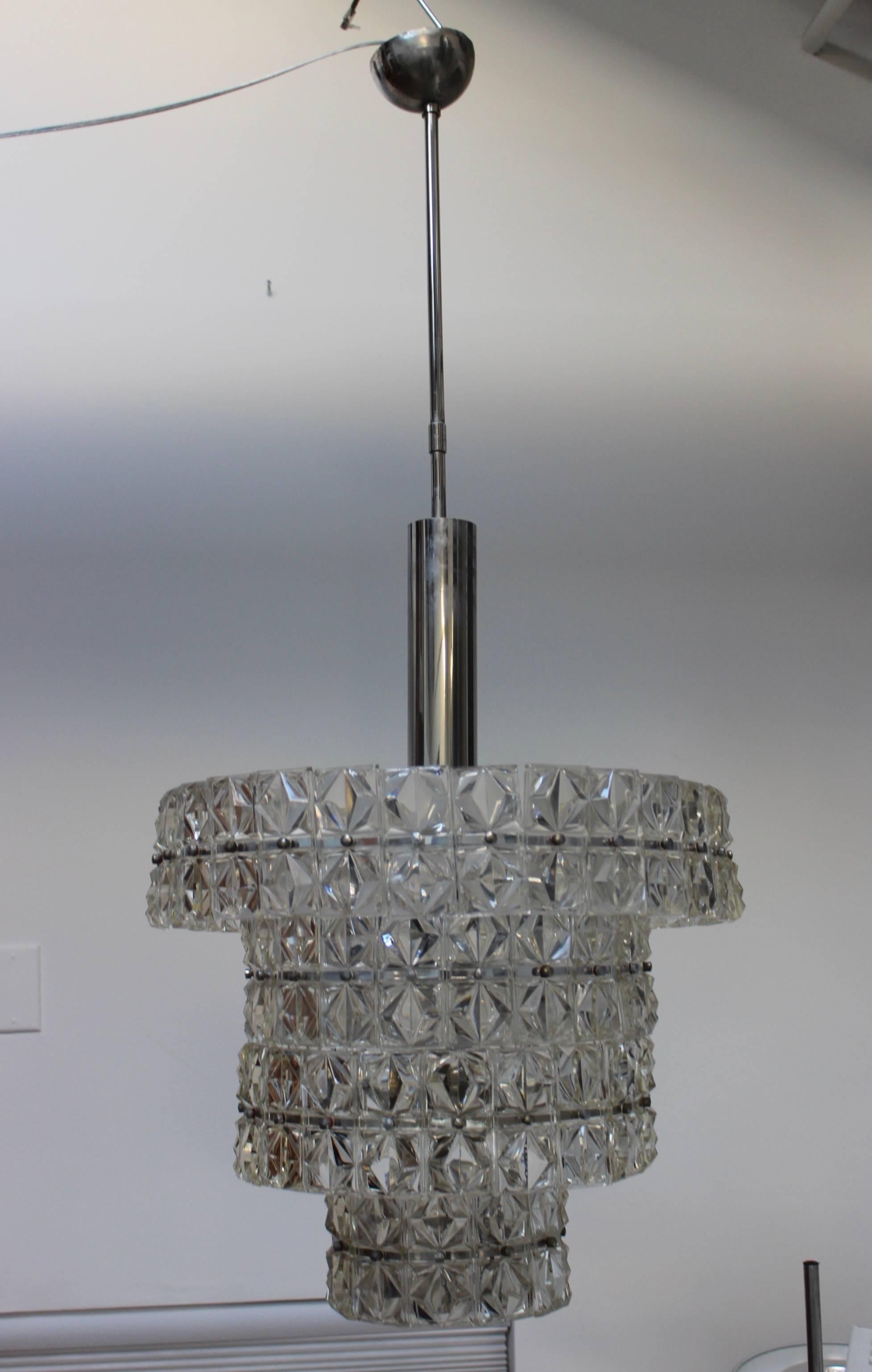 1960s Tagetti Sankey Chrome and Glass Chandelier For Sale 1