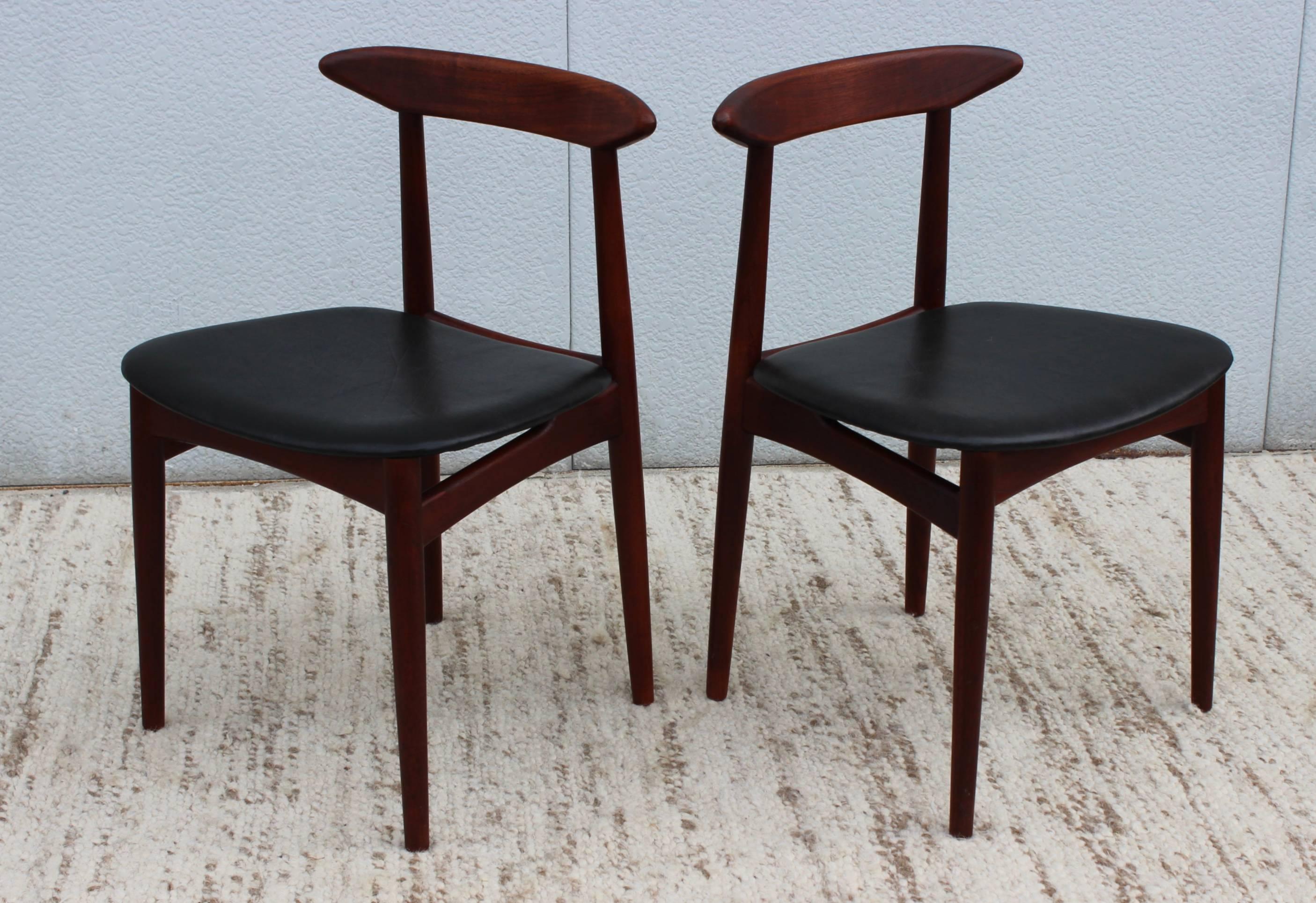 Mid-Century Modern 1950s Danish Teak and Leather Side Chairs