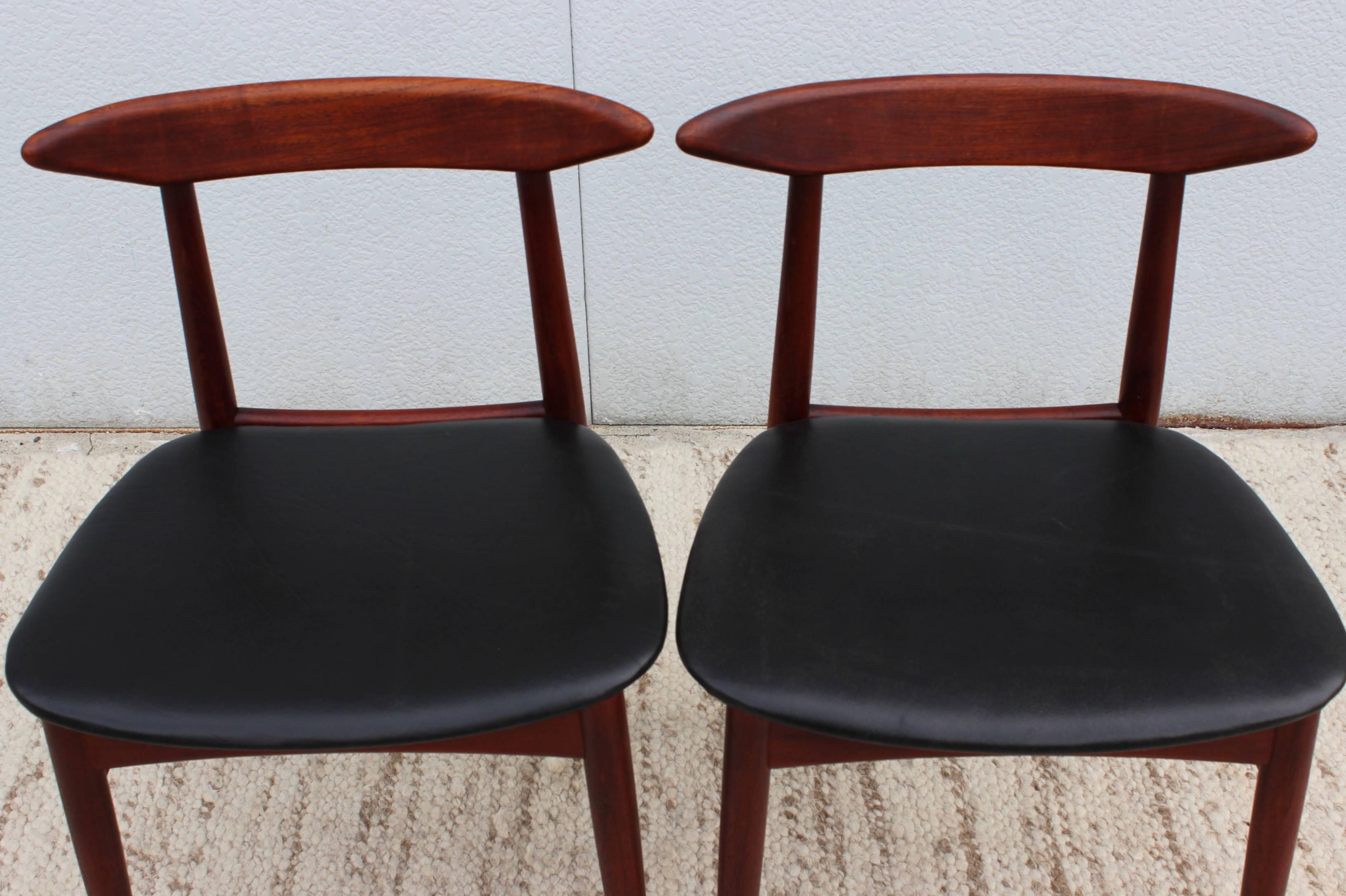 1950s Danish Teak and Leather Side Chairs 3