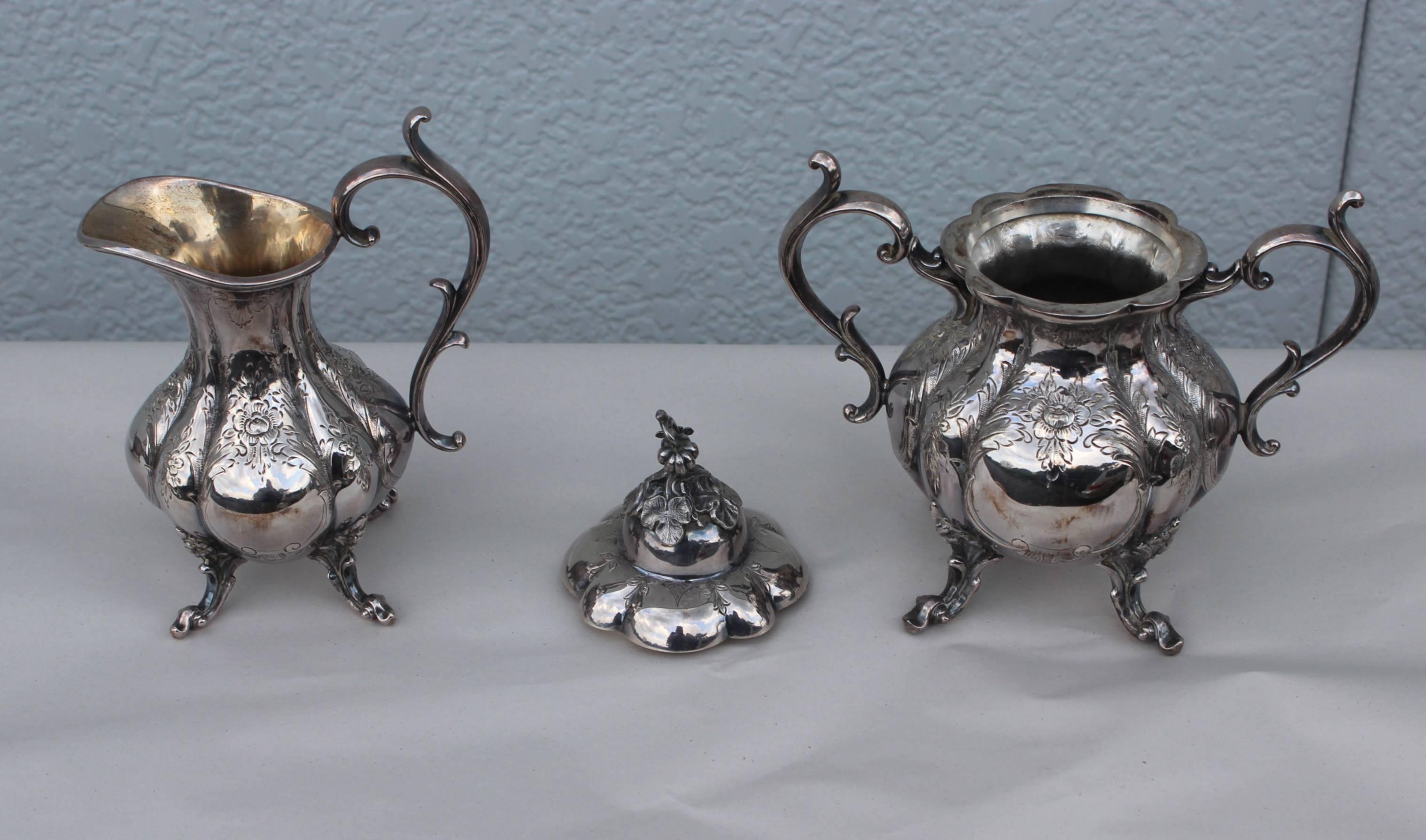 Silver Plate Reed & Barton Hand Chased Tea Set For Sale