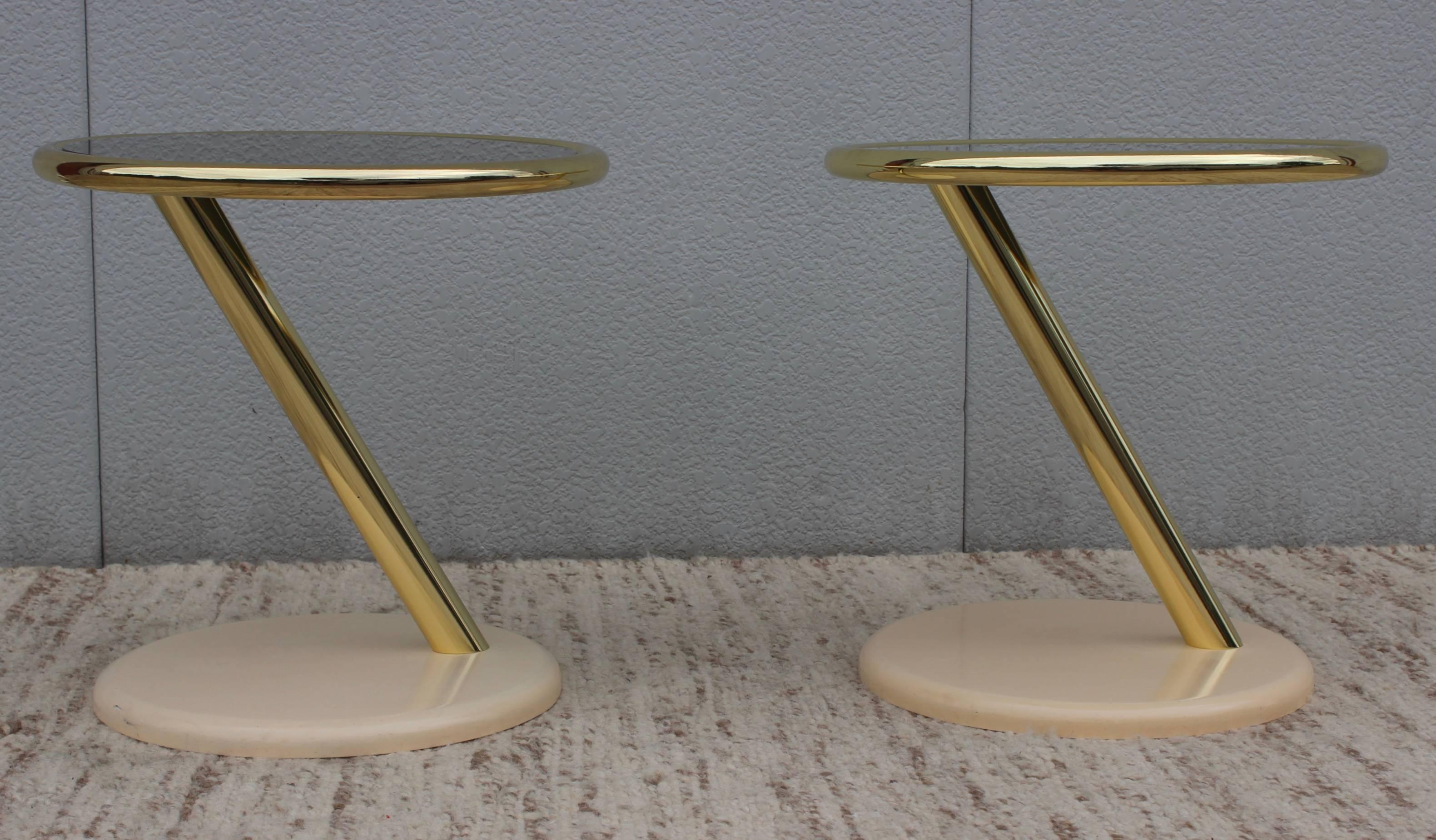 Stunning pair of 1980s Italian brass with wood lacquered base and mirror top.