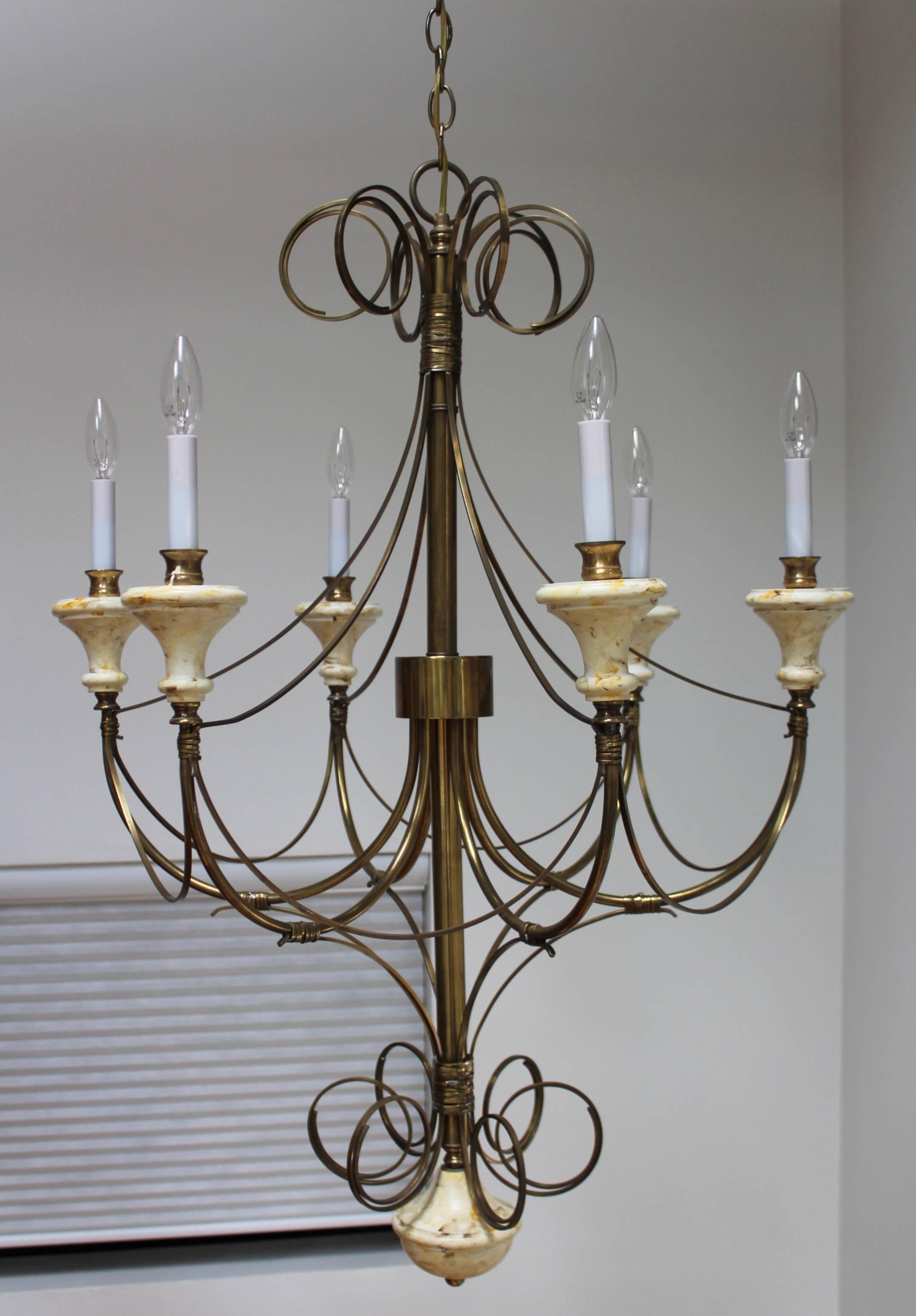 American Mid-Century Modern Brass Chandelier