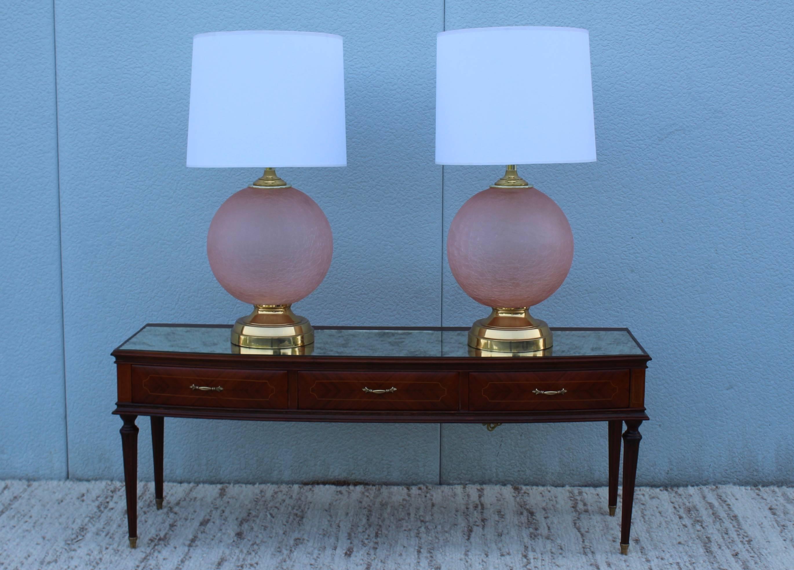 Mid-Century Modern 1970s Crackled Glass Table Lamps For Sale