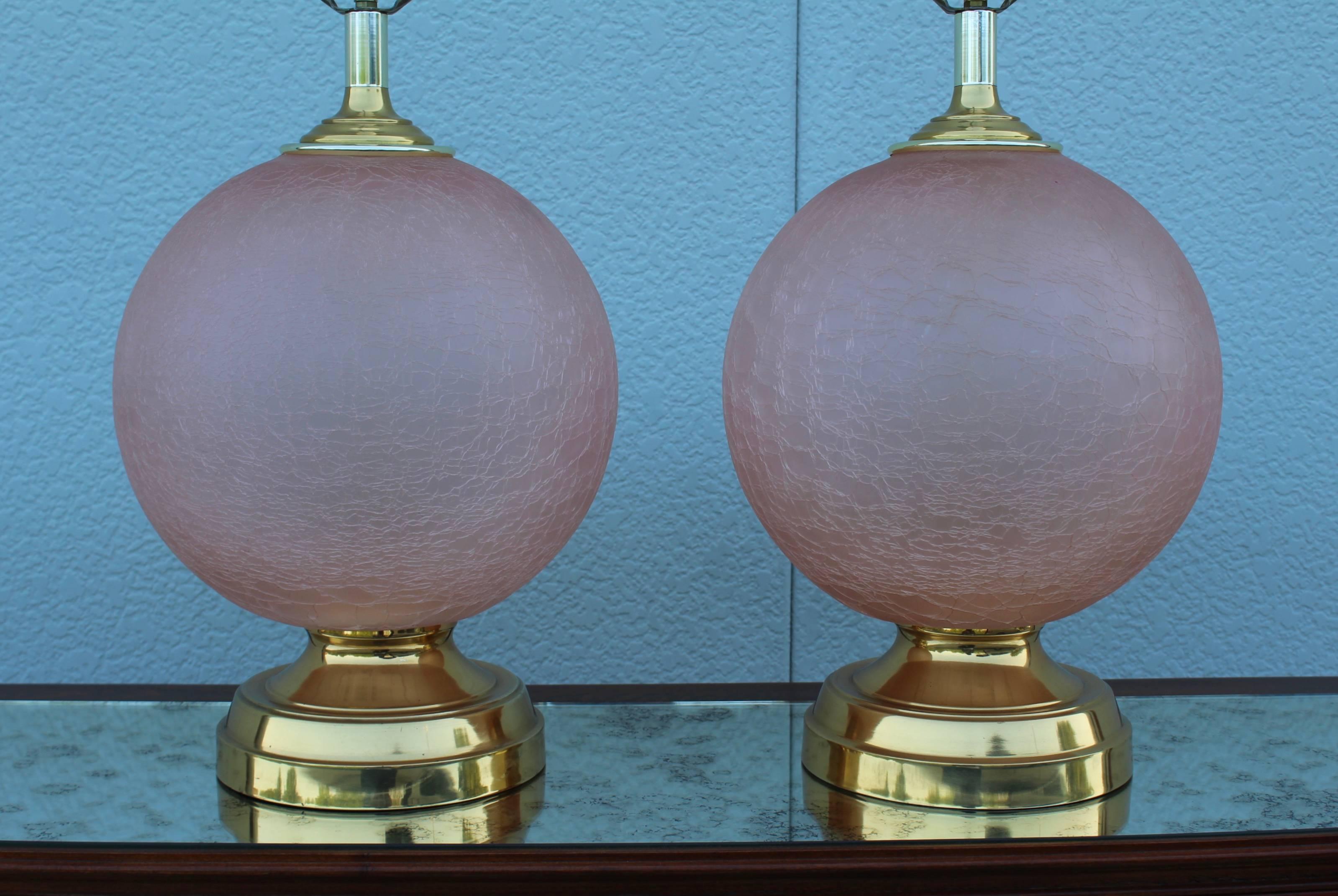 American 1970s Crackled Glass Table Lamps For Sale