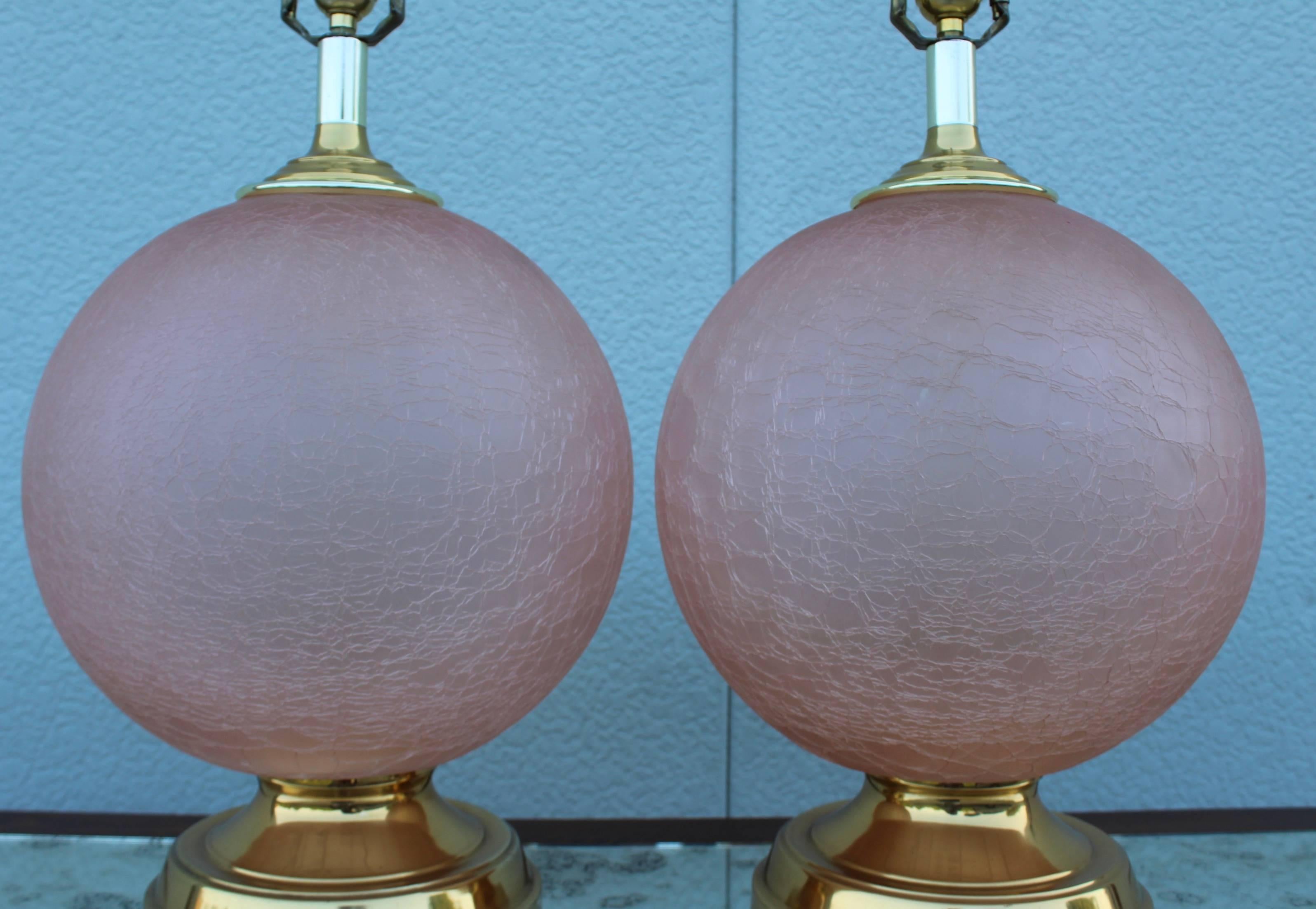 1970s Crackled Glass Table Lamps For Sale 2