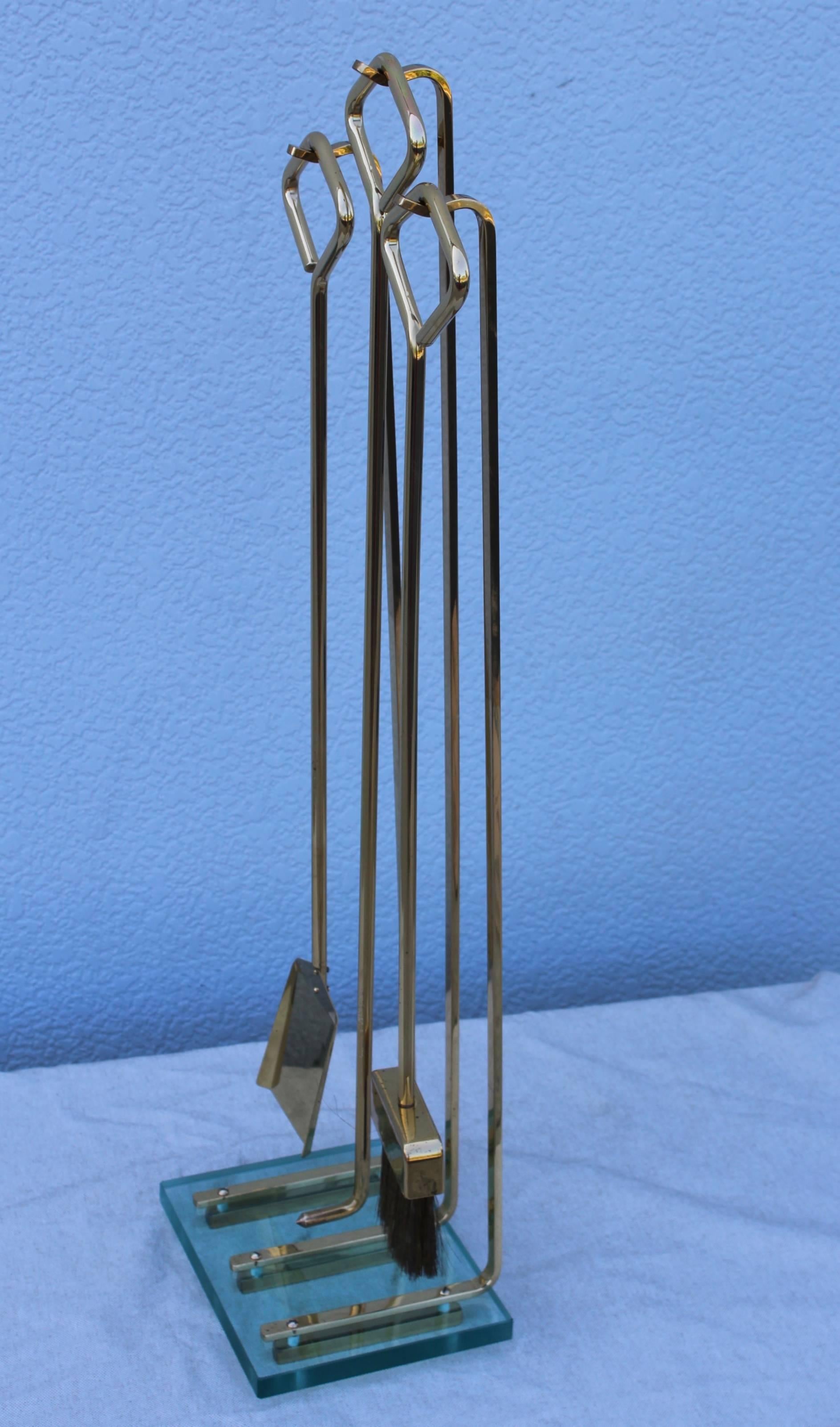 Mid-Century Modern Fontana Arte Style Brass Fireplace Tools