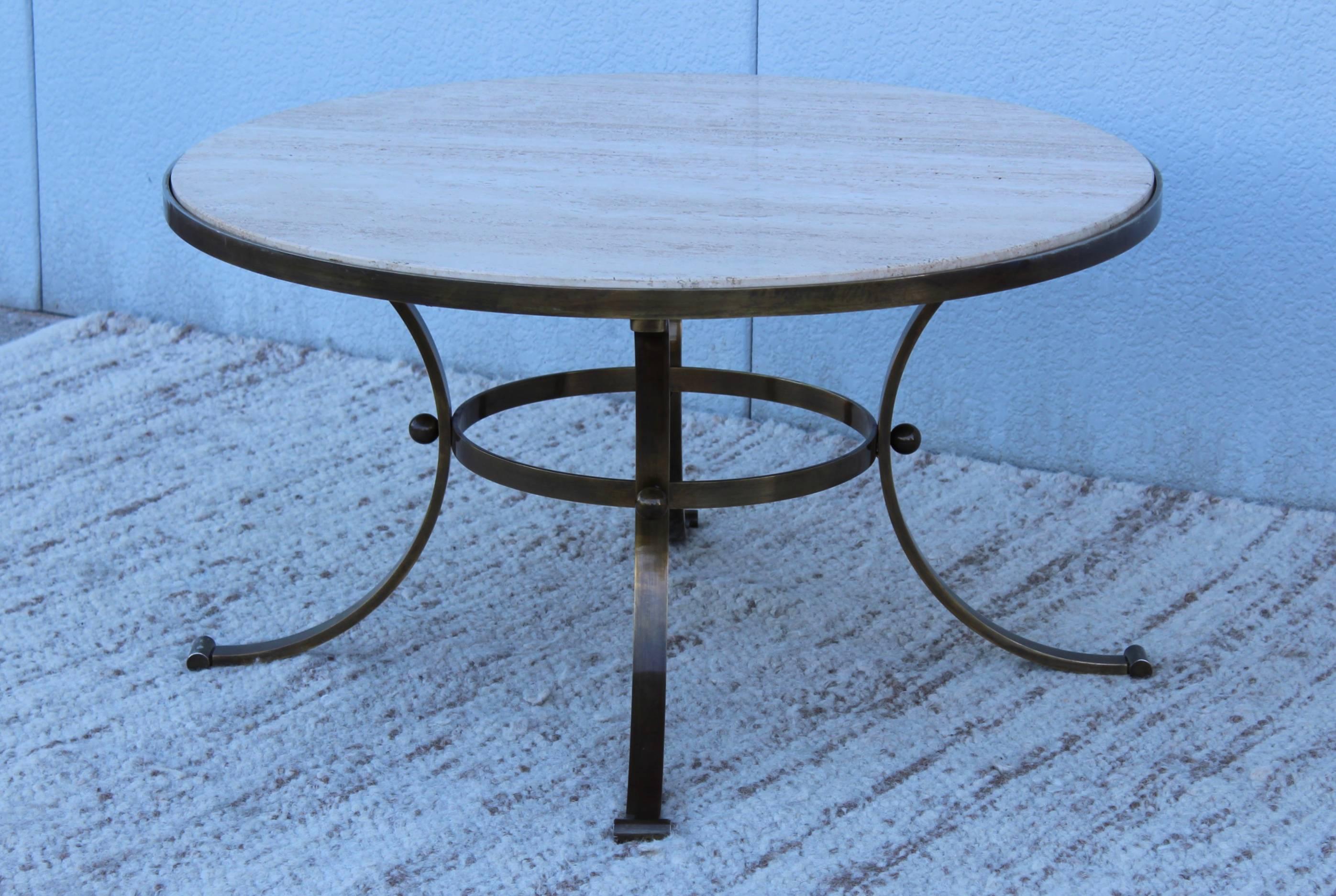 Mid-Century Modern 1960s Bronze with Travertine Top Coffee Table For Sale