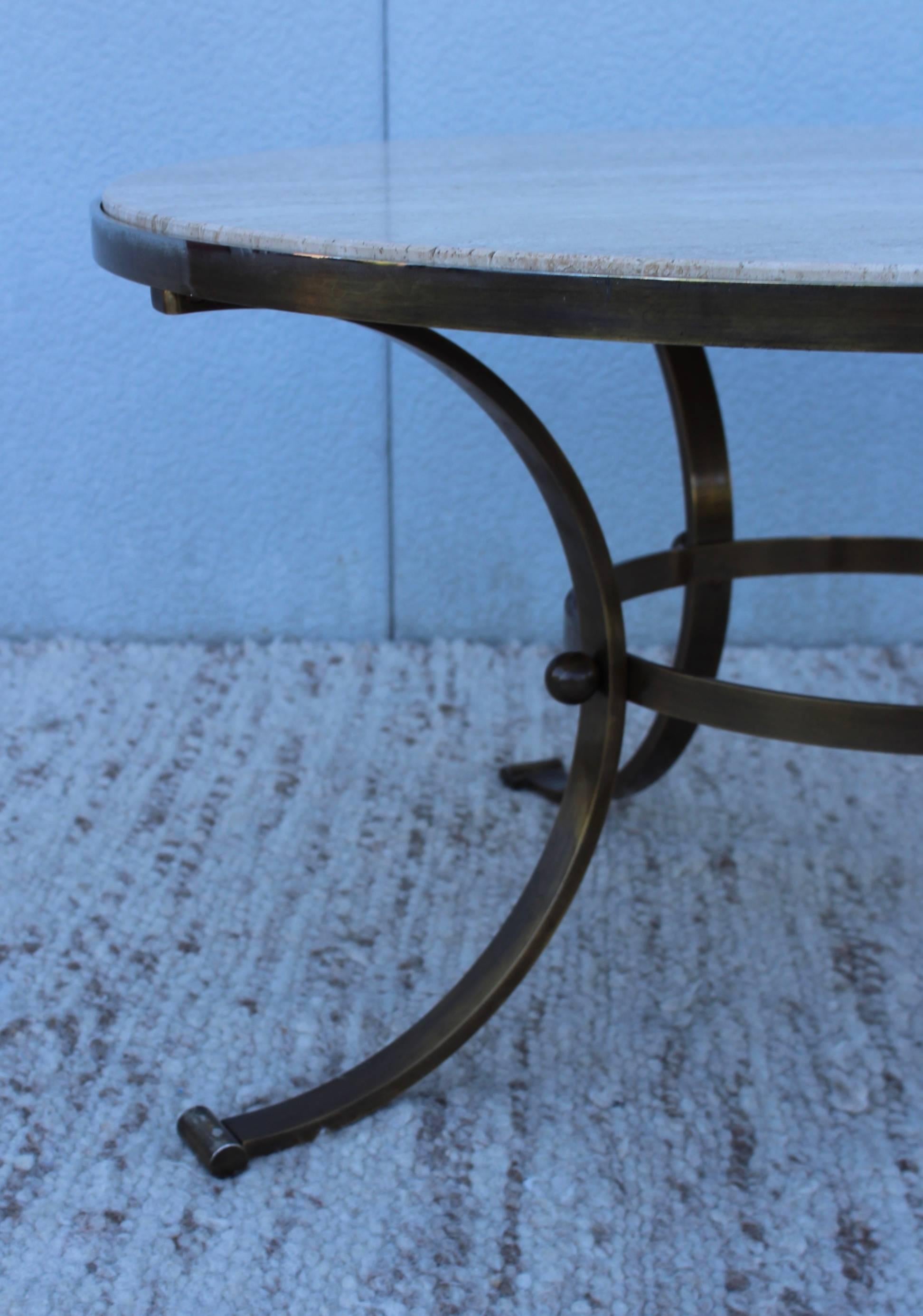 Spanish 1960s Bronze with Travertine Top Coffee Table For Sale