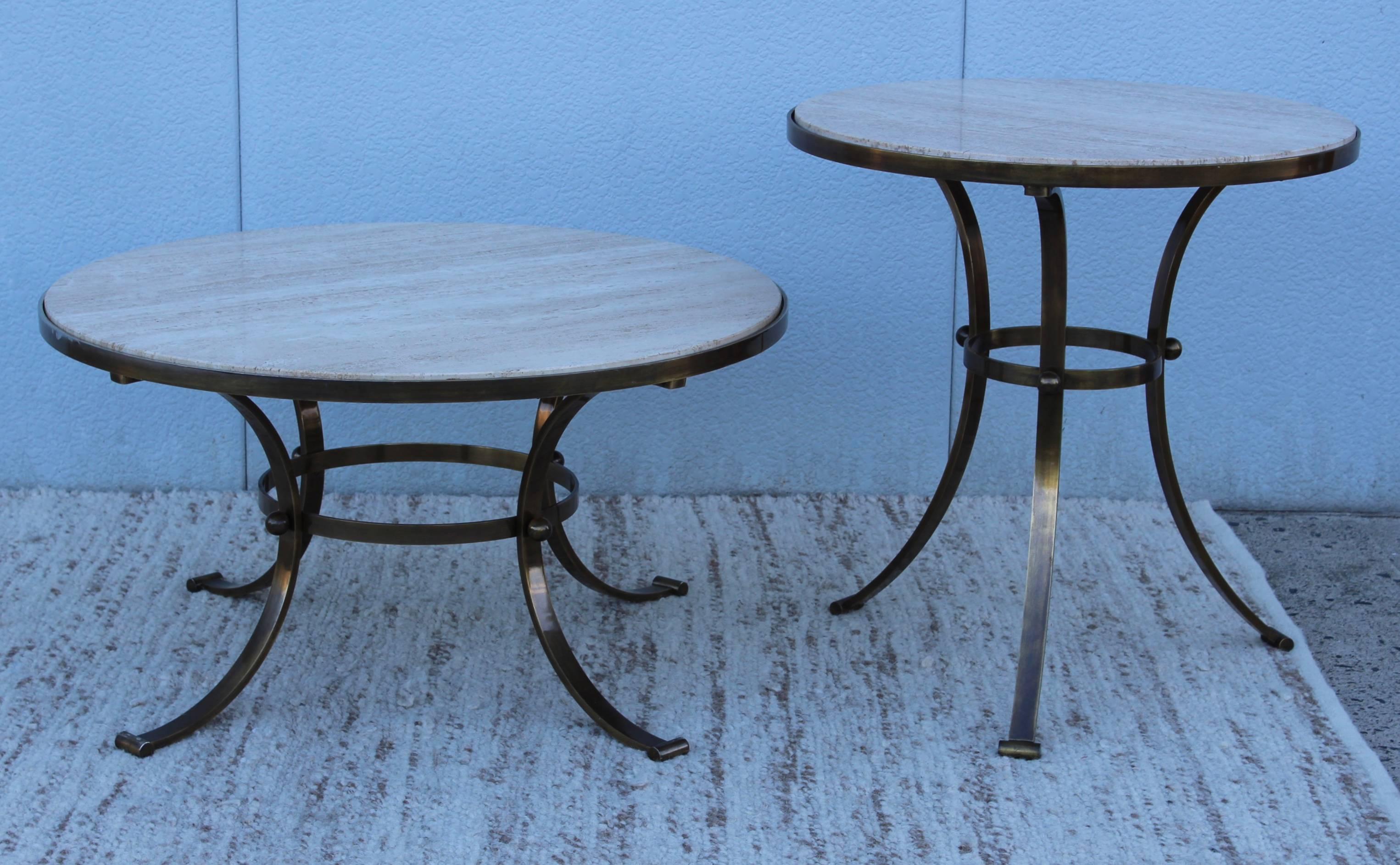 1960s Bronze with Travertine Top Coffee Table For Sale 4