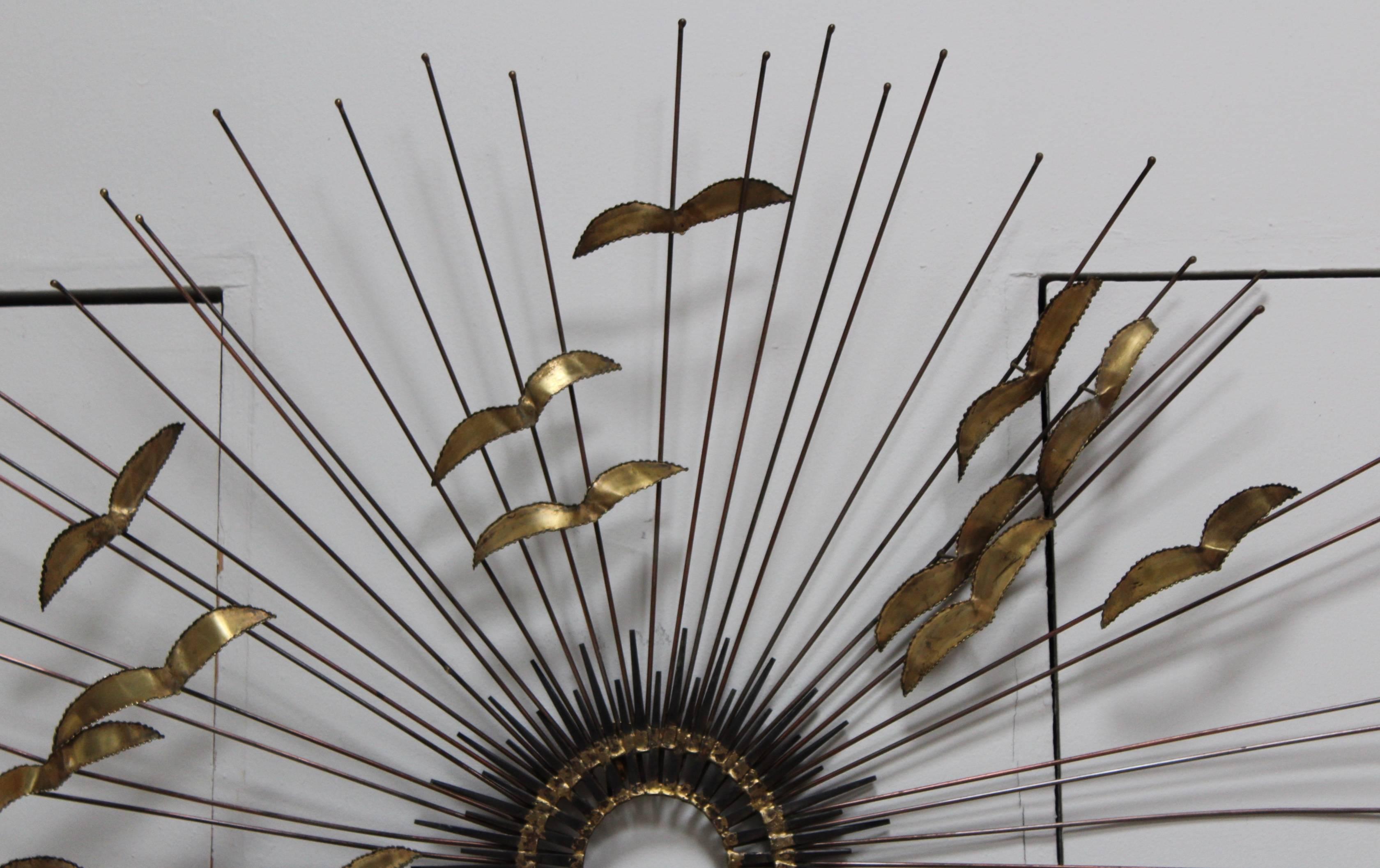 1960s modern large metal wall sculpture by Degroot, in vintage original condition with some wear and patina due to age and use.