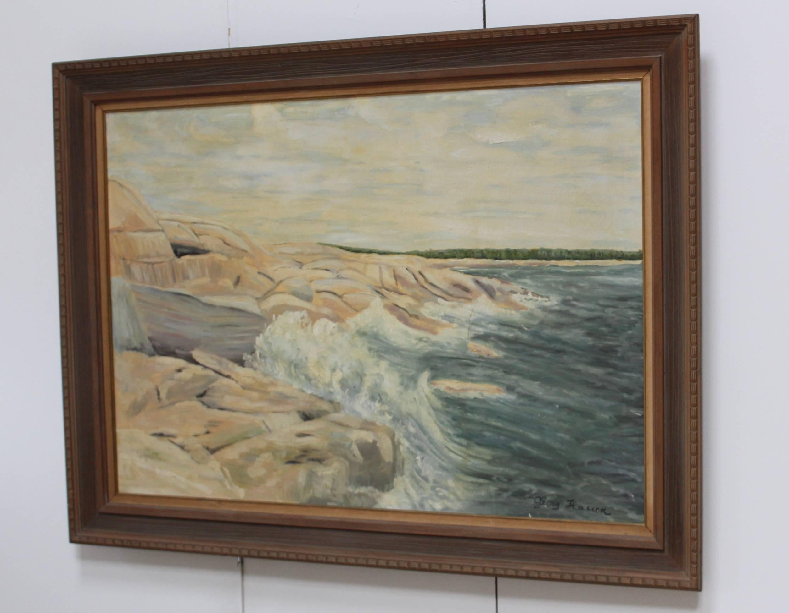 Canvas 1950s Swedish Seascape Painting For Sale