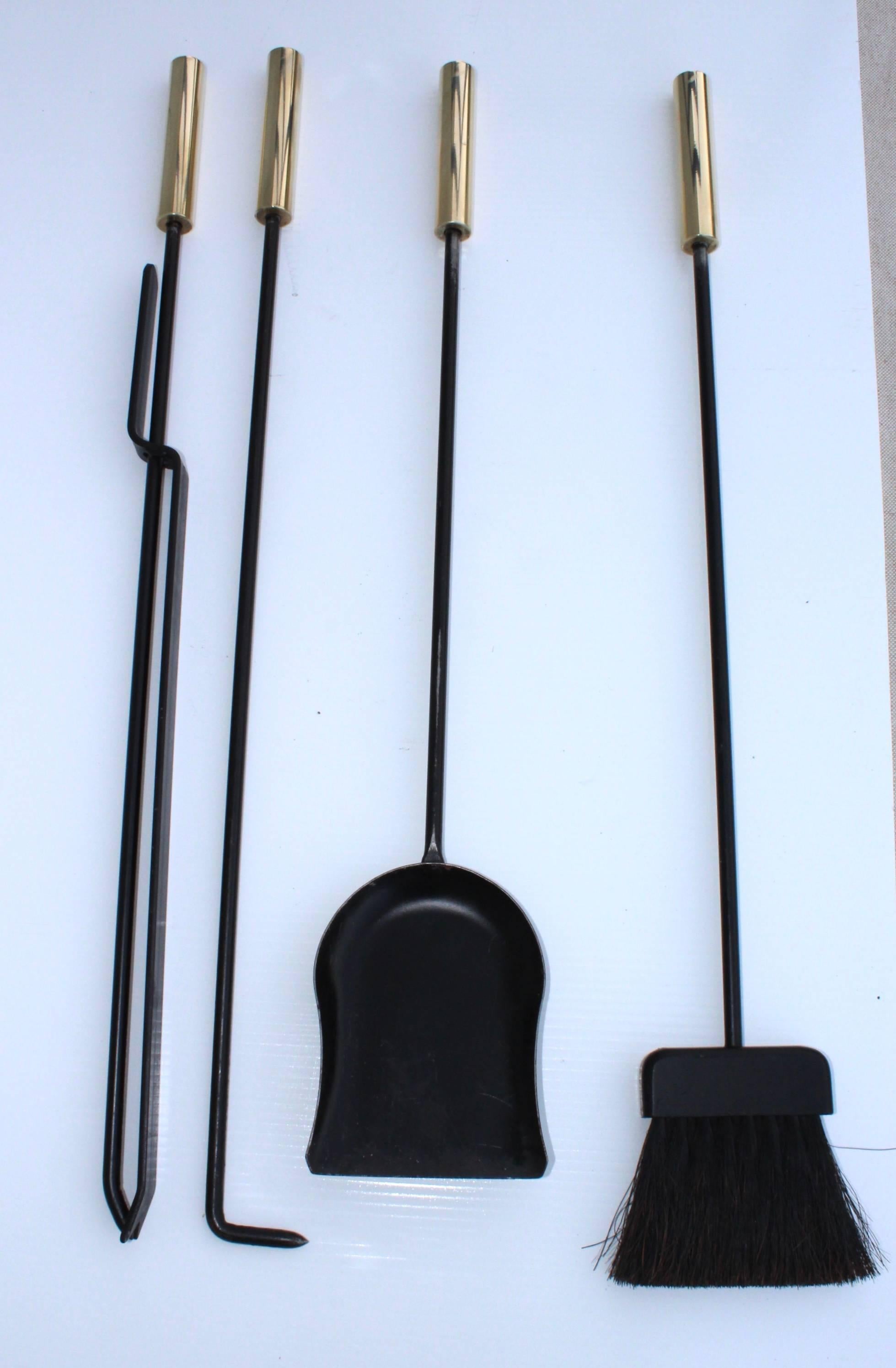 1960s Modernist Brass and Iron Fireplace Tools by Pilgrim 4