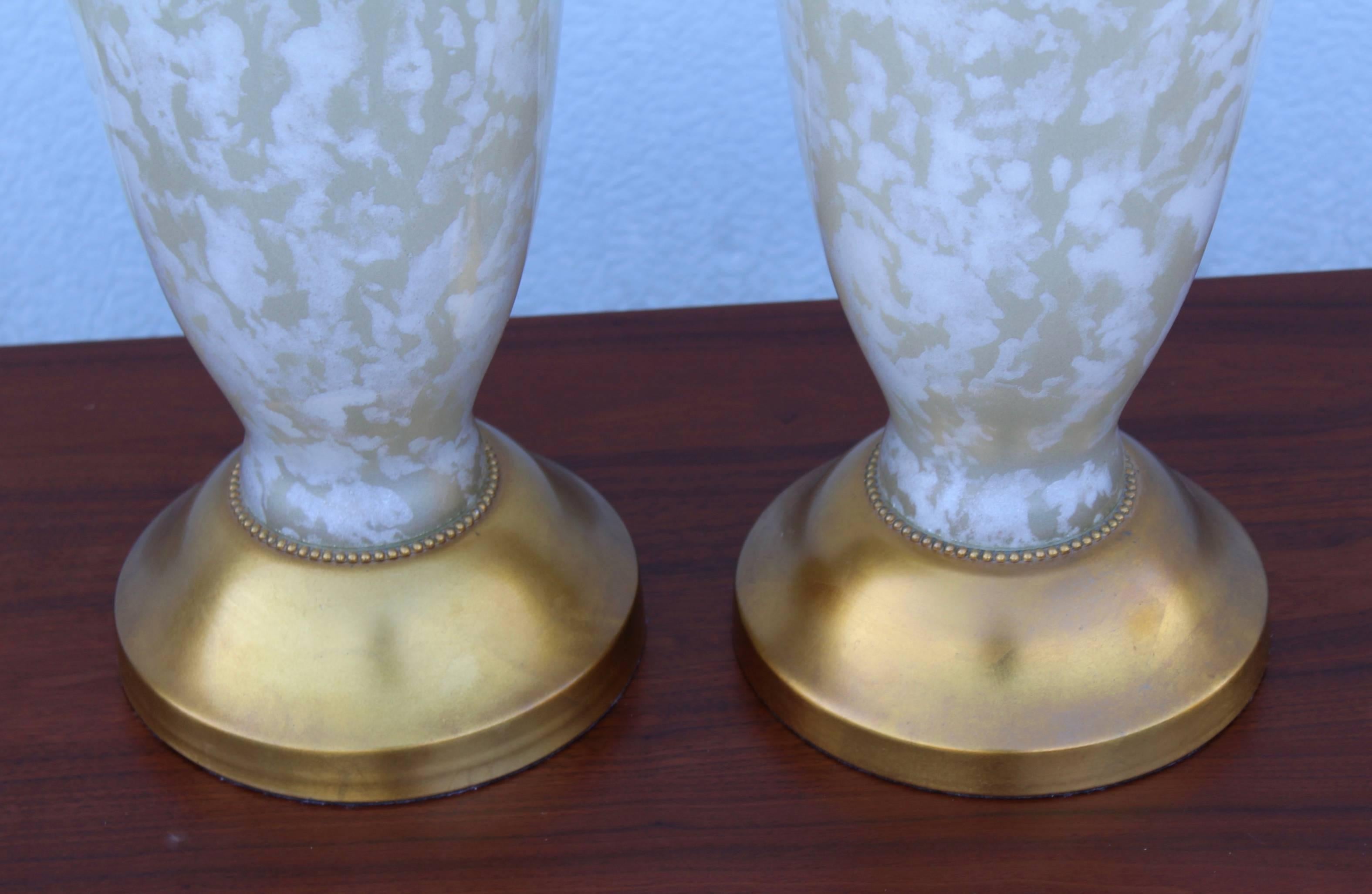 American 1950s Tall Glass and Gold Leaf Table Lamps For Sale