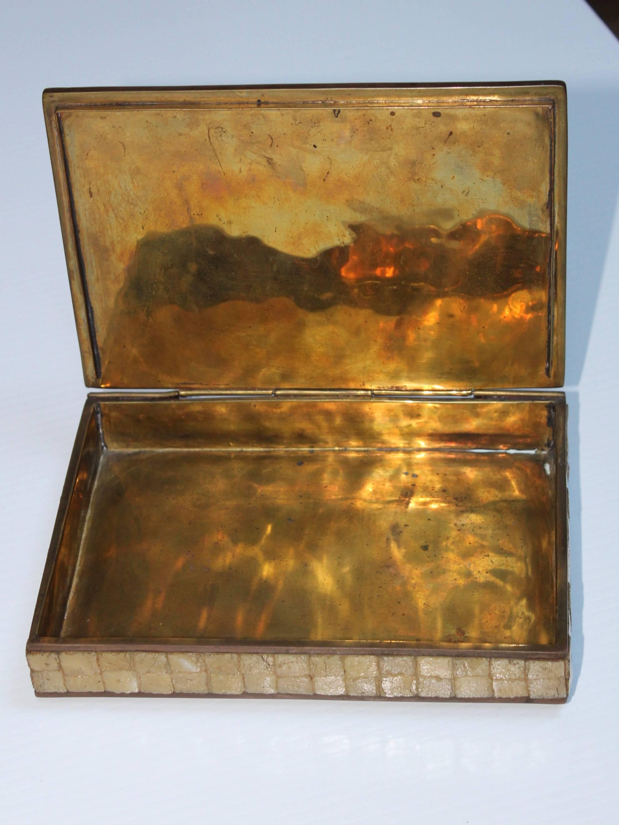 Salvador Teran Glass Mosaic and Brass Box In Good Condition In New York, NY