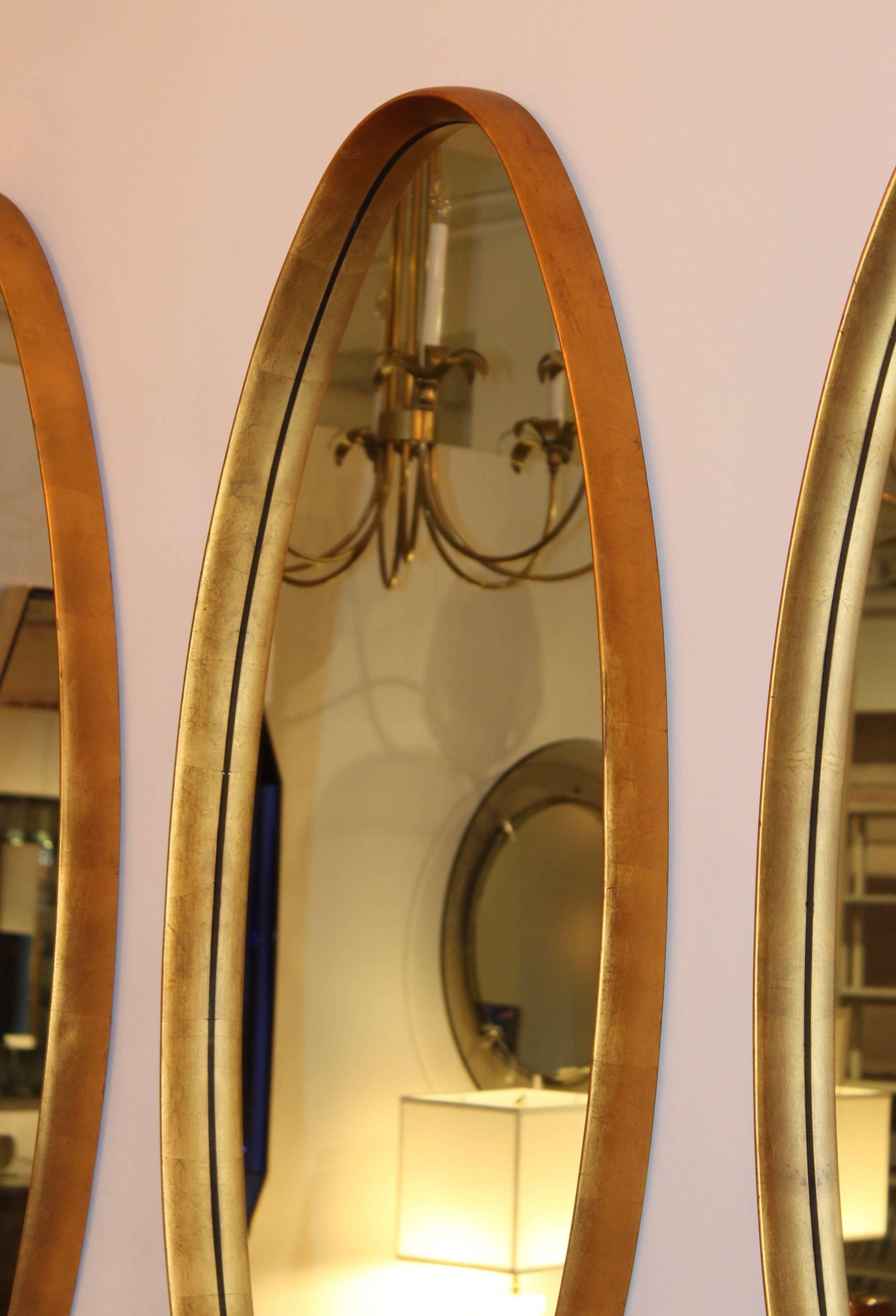 Mid-Century Modern Gold Leaf Oval Mirrors In Good Condition In New York, NY