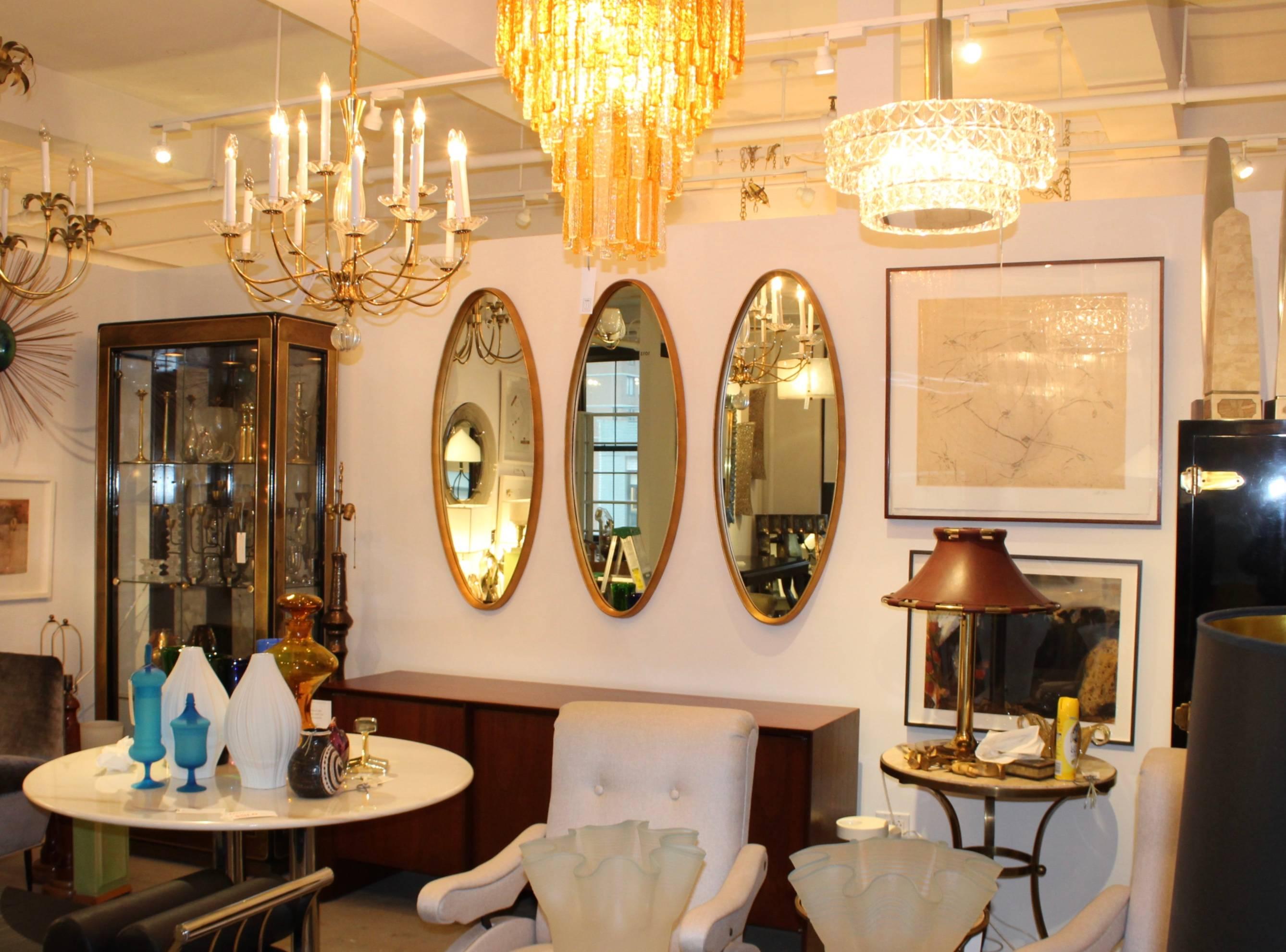 Mid-Century Modern Gold Leaf Oval Mirrors 1
