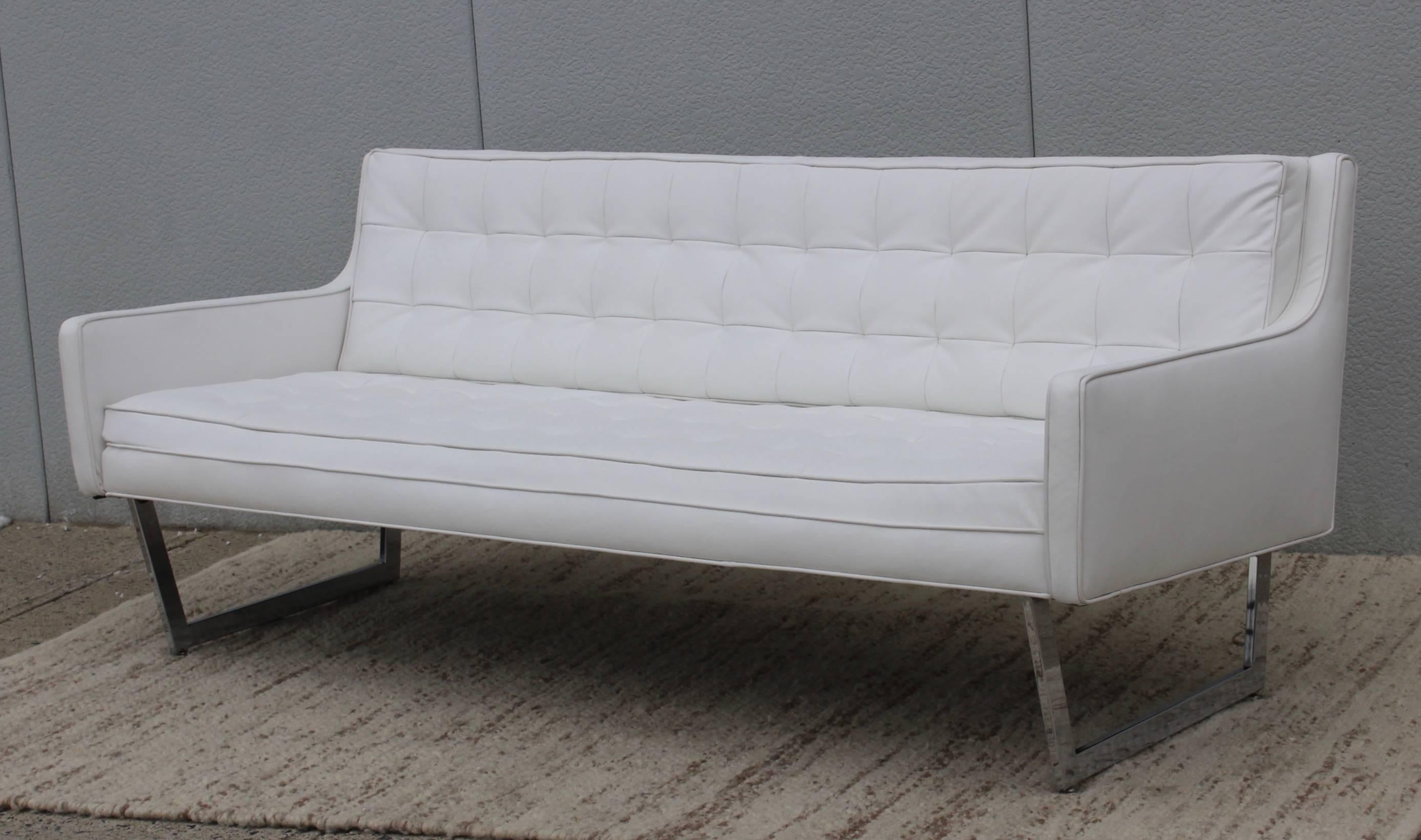 Mid-Century Modern Patrician Furniture Leather And Chrome Sofa