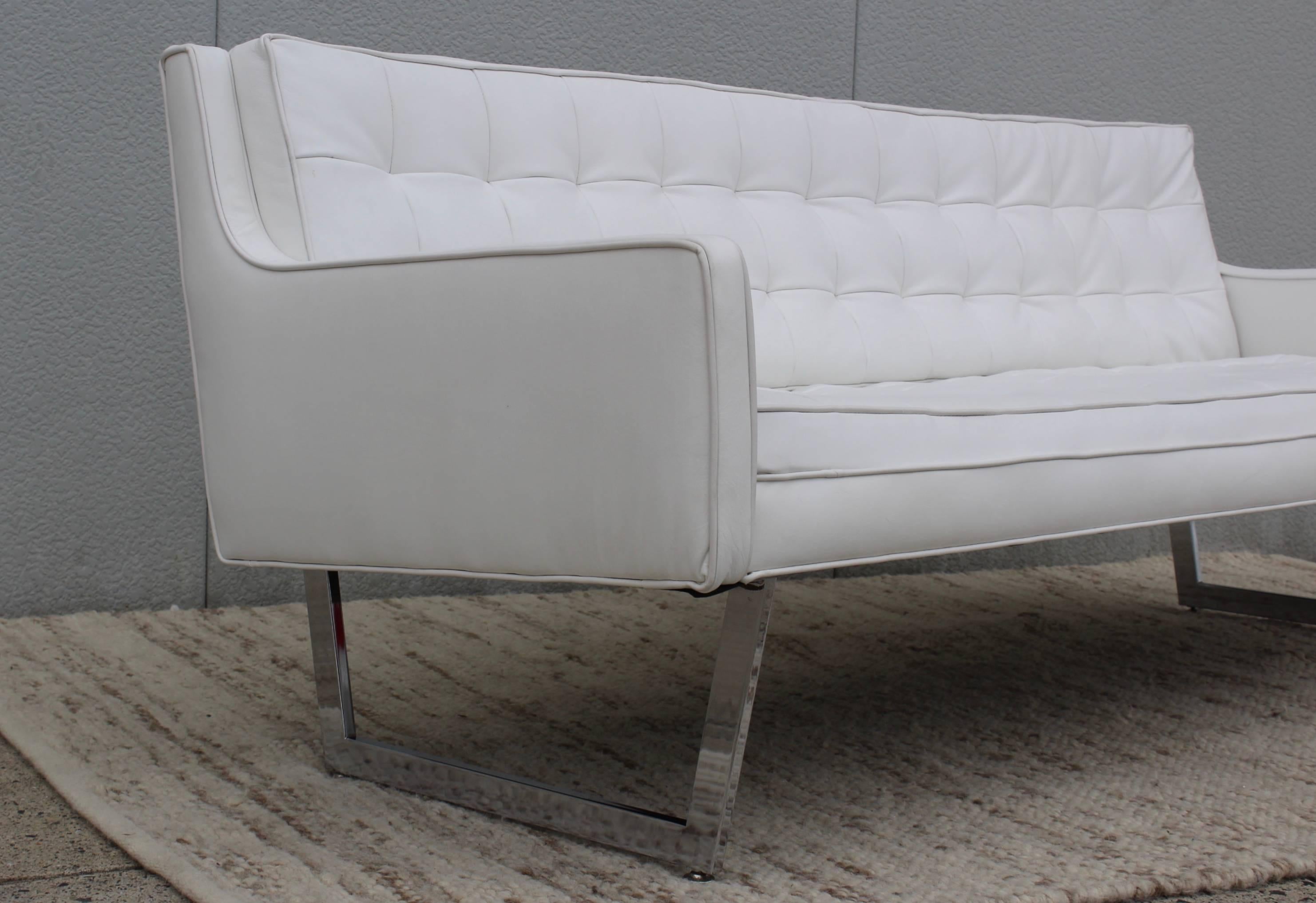 American Patrician Furniture Leather And Chrome Sofa For Sale