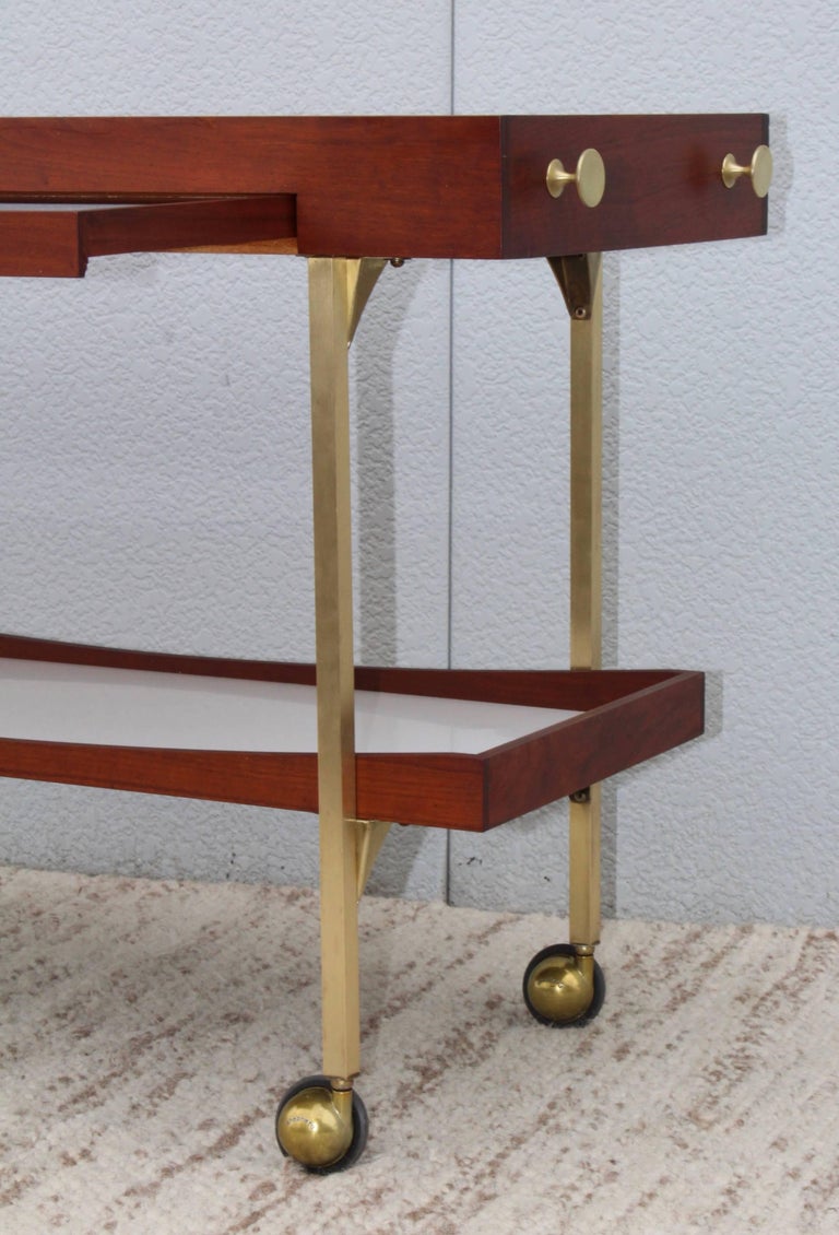Paul McCobb Style Brass and Walnut Bar Cart at 1stDibs