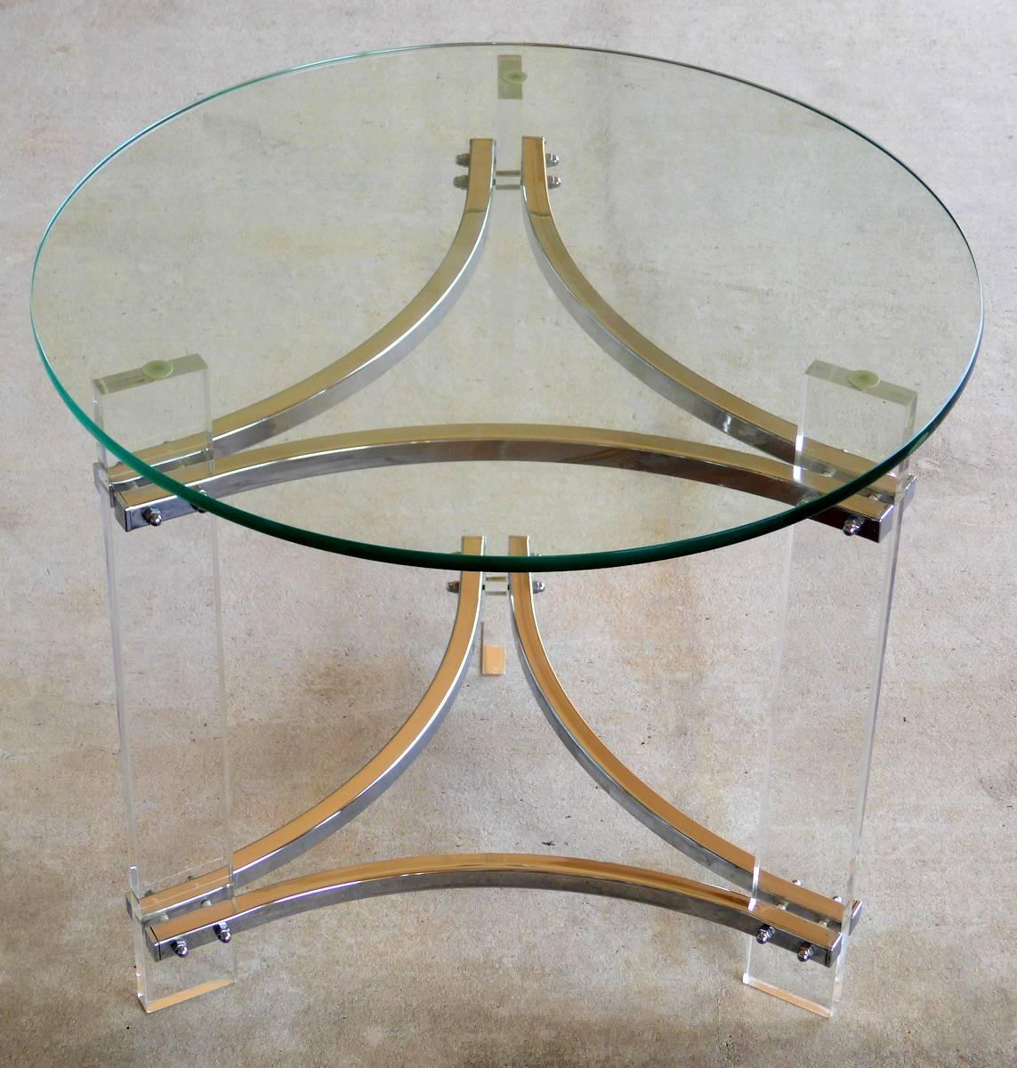 Mid-Century Modern Pair of Lucite and Chrome Side Tables by Charles Hollis Jones For Sale