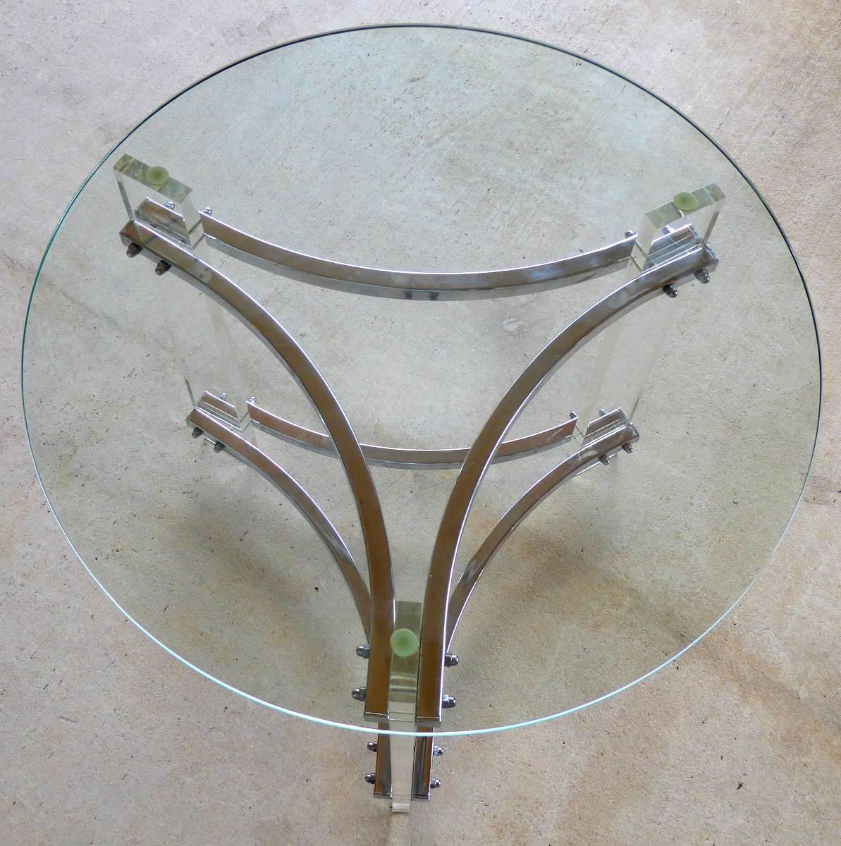 Plated Pair of Lucite and Chrome Side Tables by Charles Hollis Jones For Sale