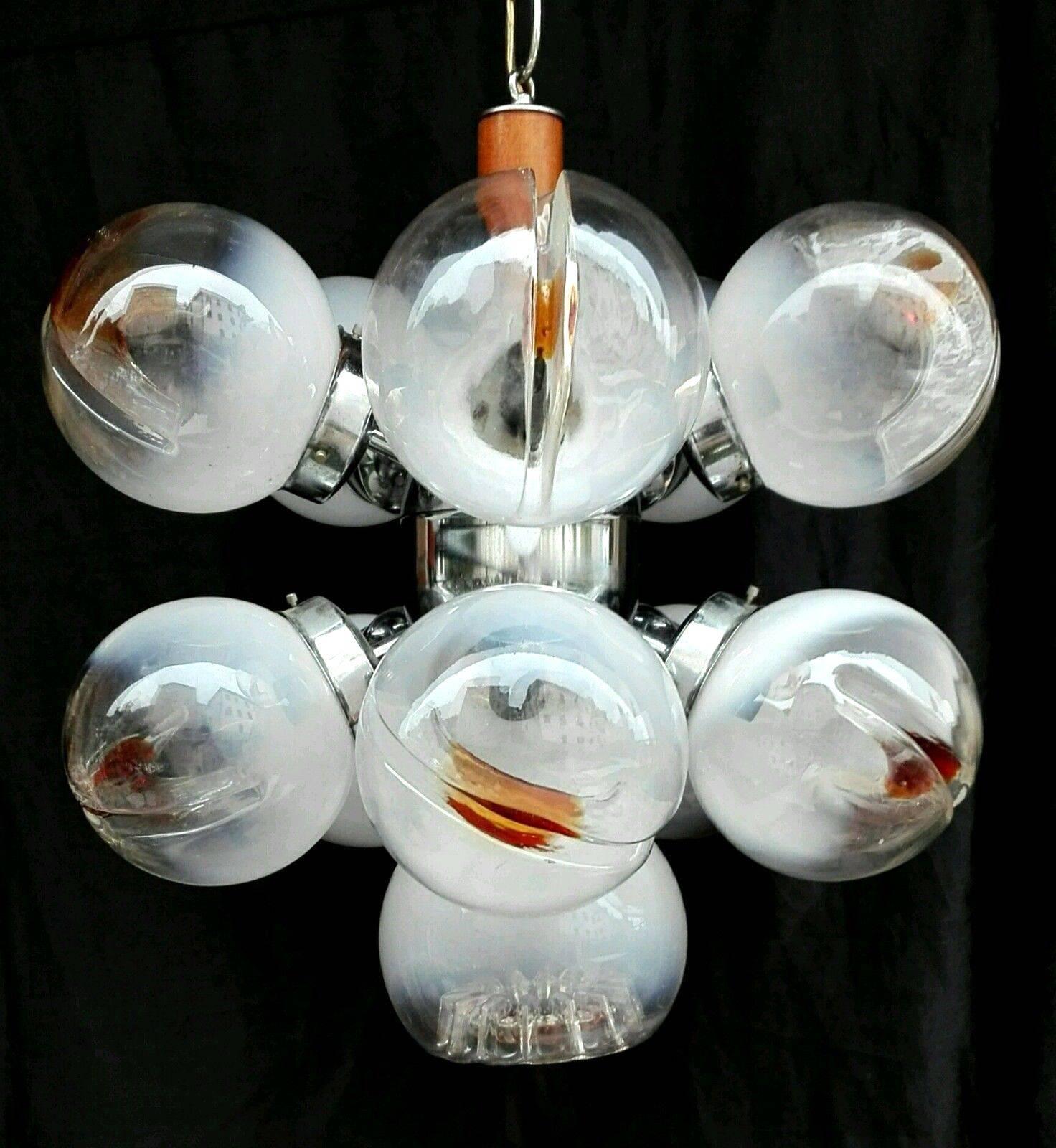 Plated Art Glass Globe Sputnik Chandelier by Mazzega