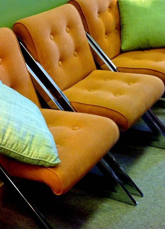 Chrome and Velvet ZChairs by Milo Baughman for DIA For Sale at 1stDibs