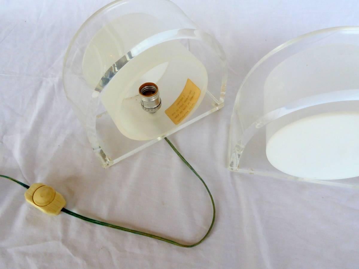Pair of Lucite Demilune Table Lamps For Sale 2