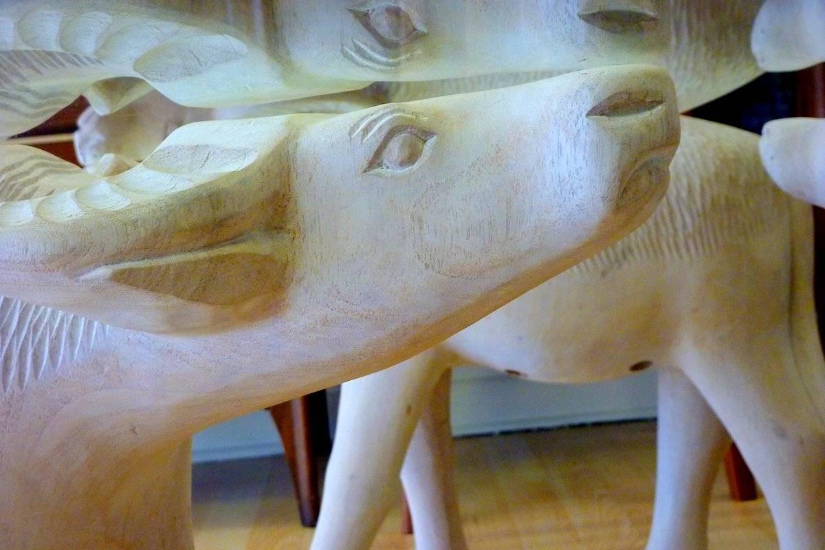 Carved Bull and Cocktail Table For Sale