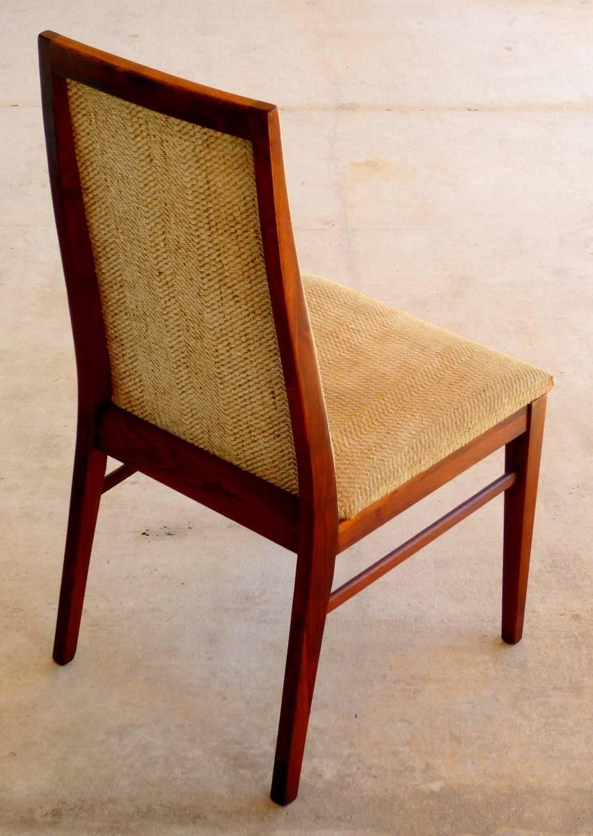 Cotton Set of Six Walnut Dining Chairs by Dillingham For Sale