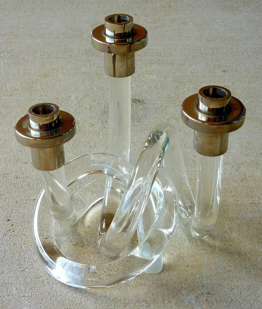 American Lucite Pretzel Candelabra by Dorothy Thorpe For Sale