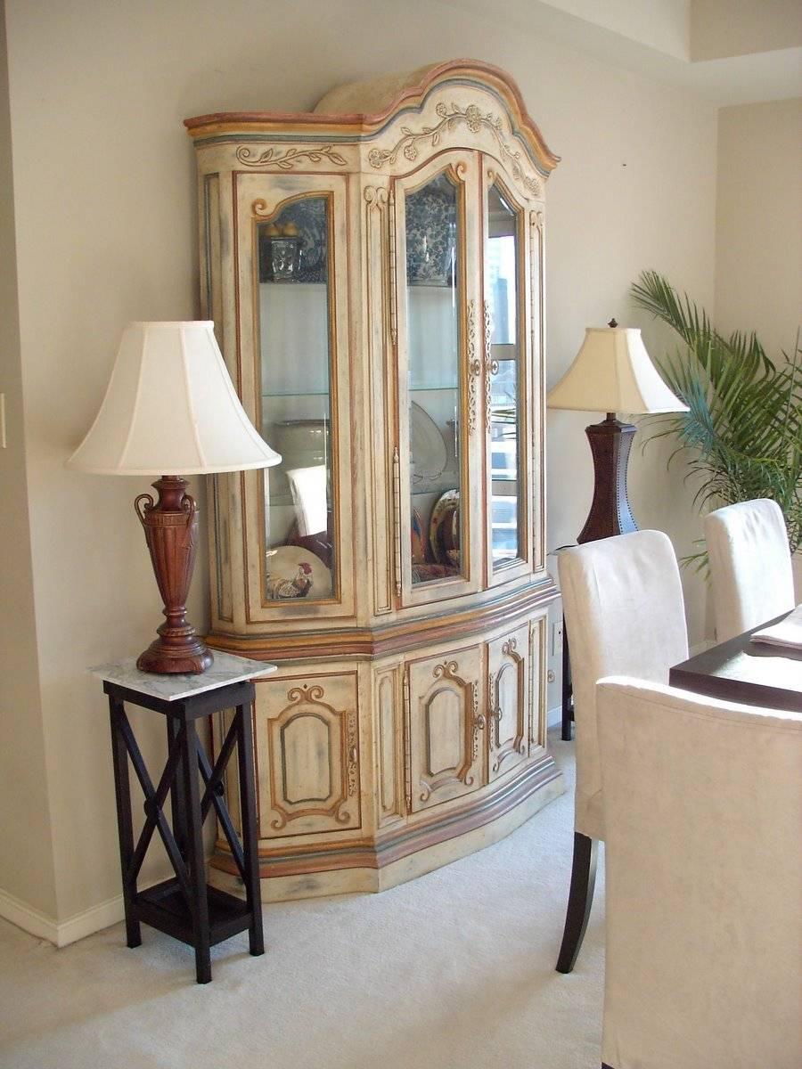 Wood Delightful Country French Painted China Closet For Sale