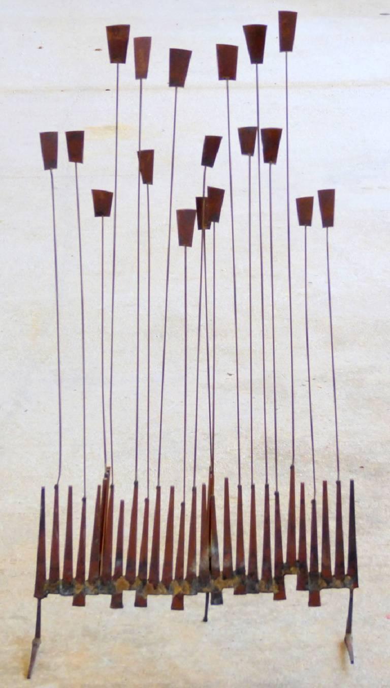 A fantastic Brutalist sculpture of cattails fashioned from steel masonry nails by William Bowie (1926-1994), a well-known contemporary of Curtis Jeré.

A few important notes about all items available through this 1stdibs dealer:

1. We list all our