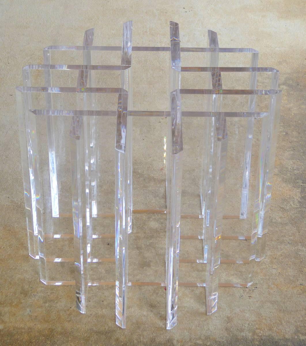 Intricate Lucite Cocktail Table with Round Glass Top at 1stDibs