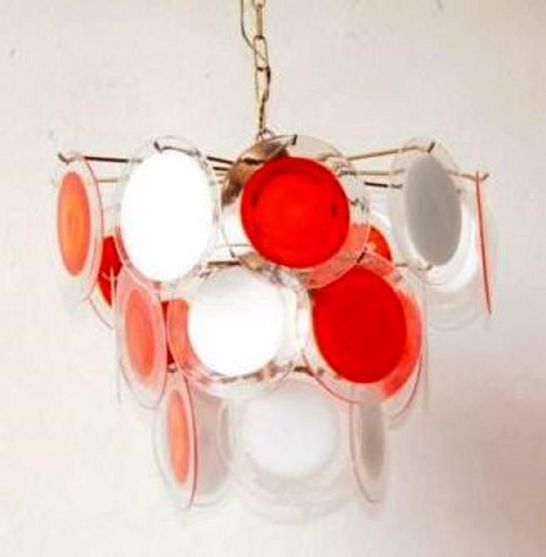 Mid-Century Modern Murano Glass Disc Chandelier by Gino Vistosi For Sale