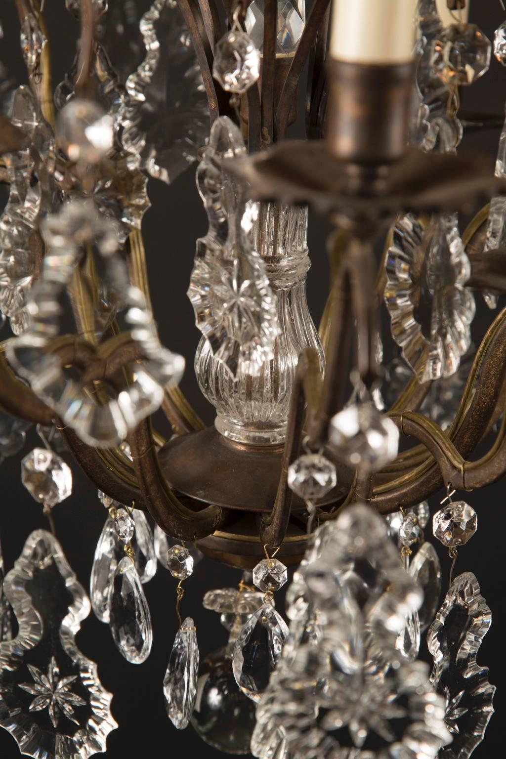 Dark Bronze and Crystal Chandelier In Excellent Condition For Sale In New Orleans, LA