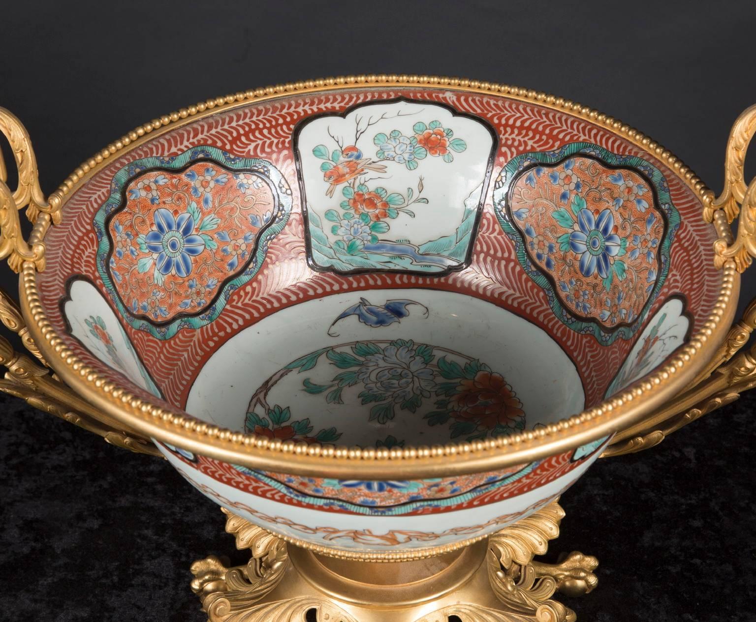19th Century Japanese Porcelain with French Bronze D'ore Mounts Centerpiece