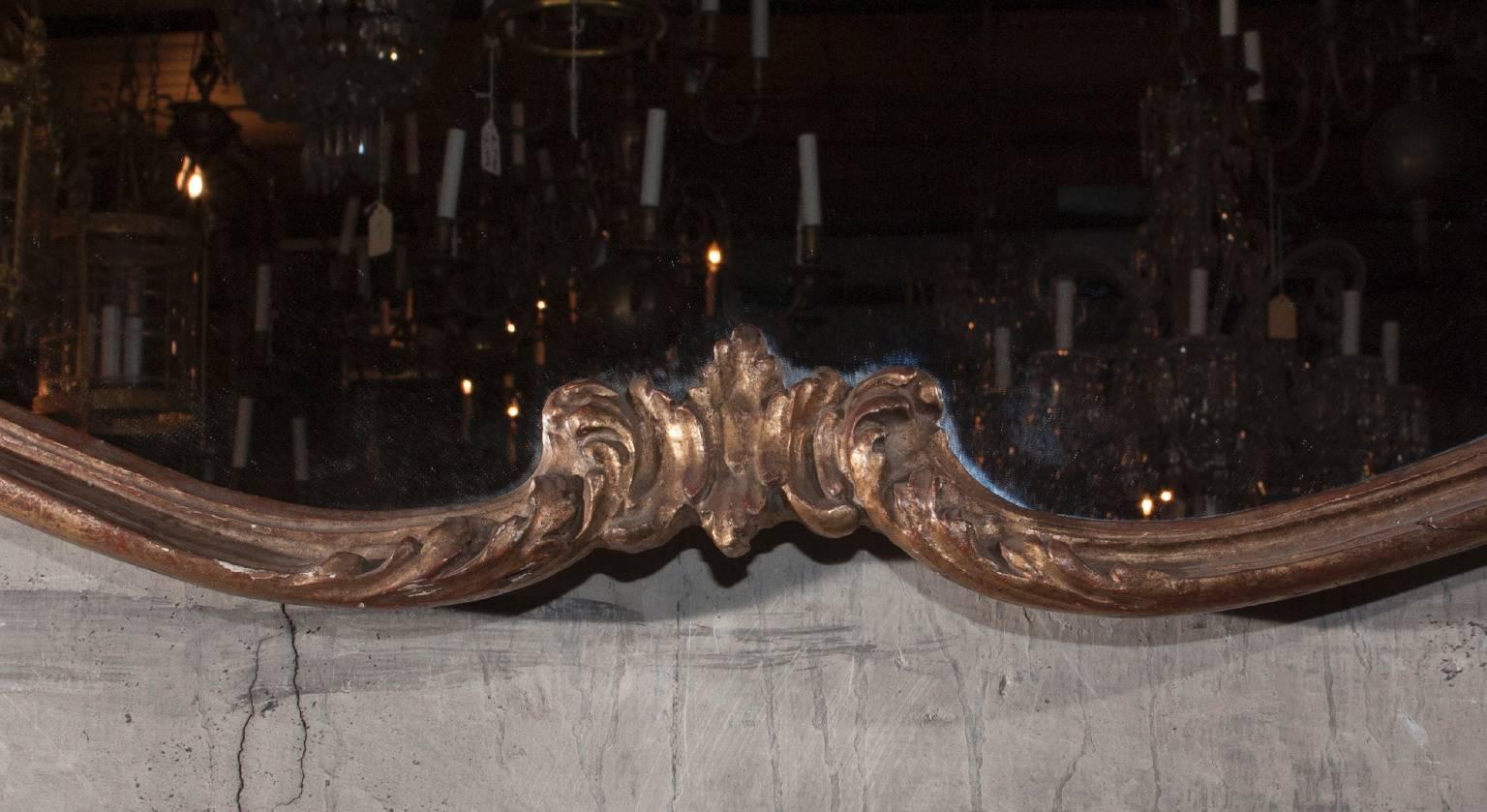Hand-Painted 19th Century Carved and Gilded Horizontal Mirror For Sale