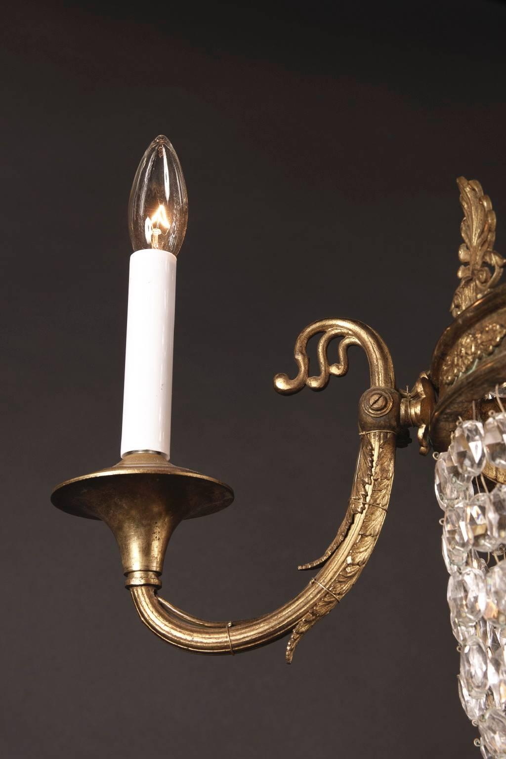 Small Bronze and Crystal Empire Chandelier, Late 19th Century  In Excellent Condition For Sale In New Orleans, LA