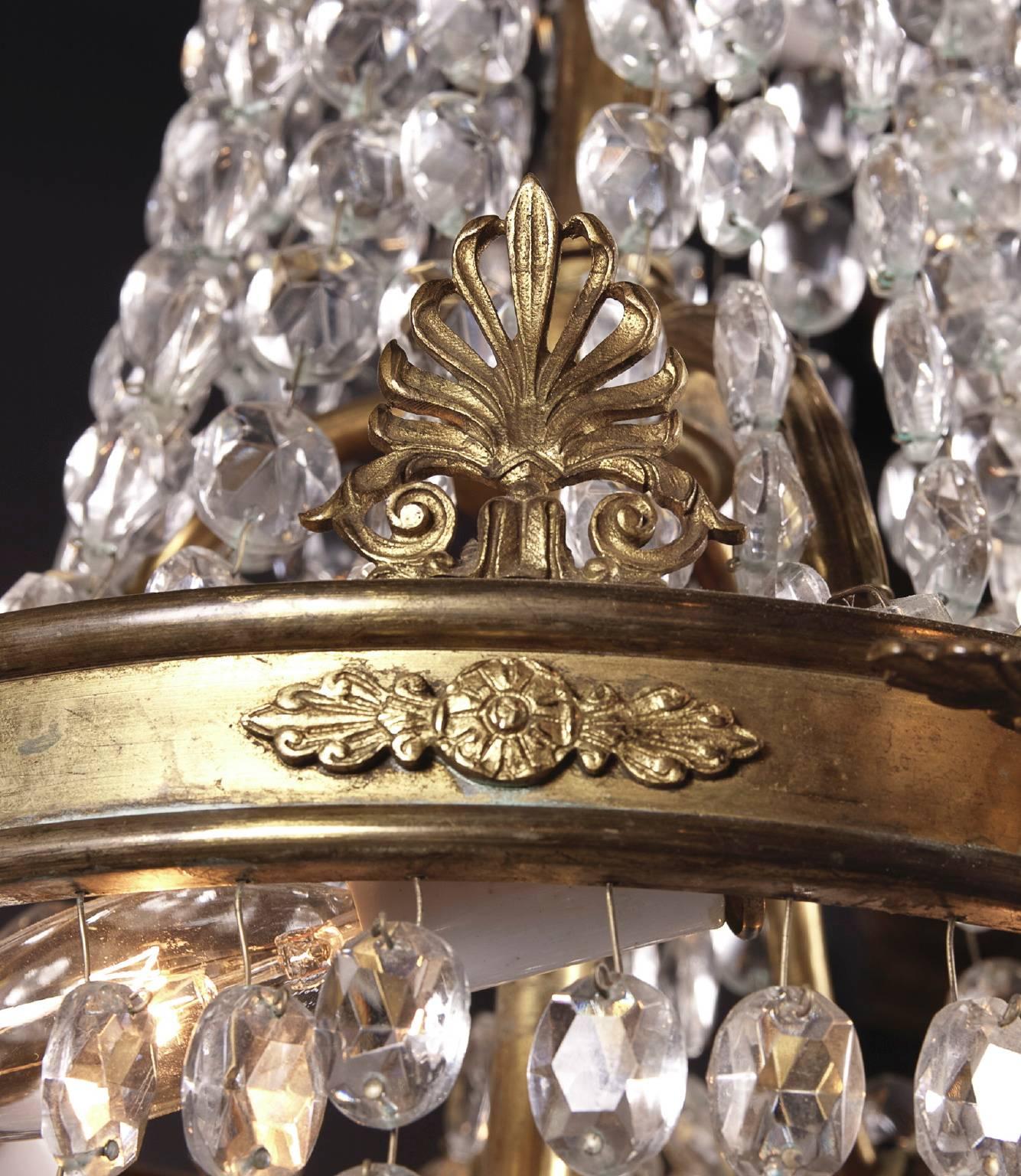 Small Bronze and Crystal Empire Chandelier, Late 19th Century  For Sale 1