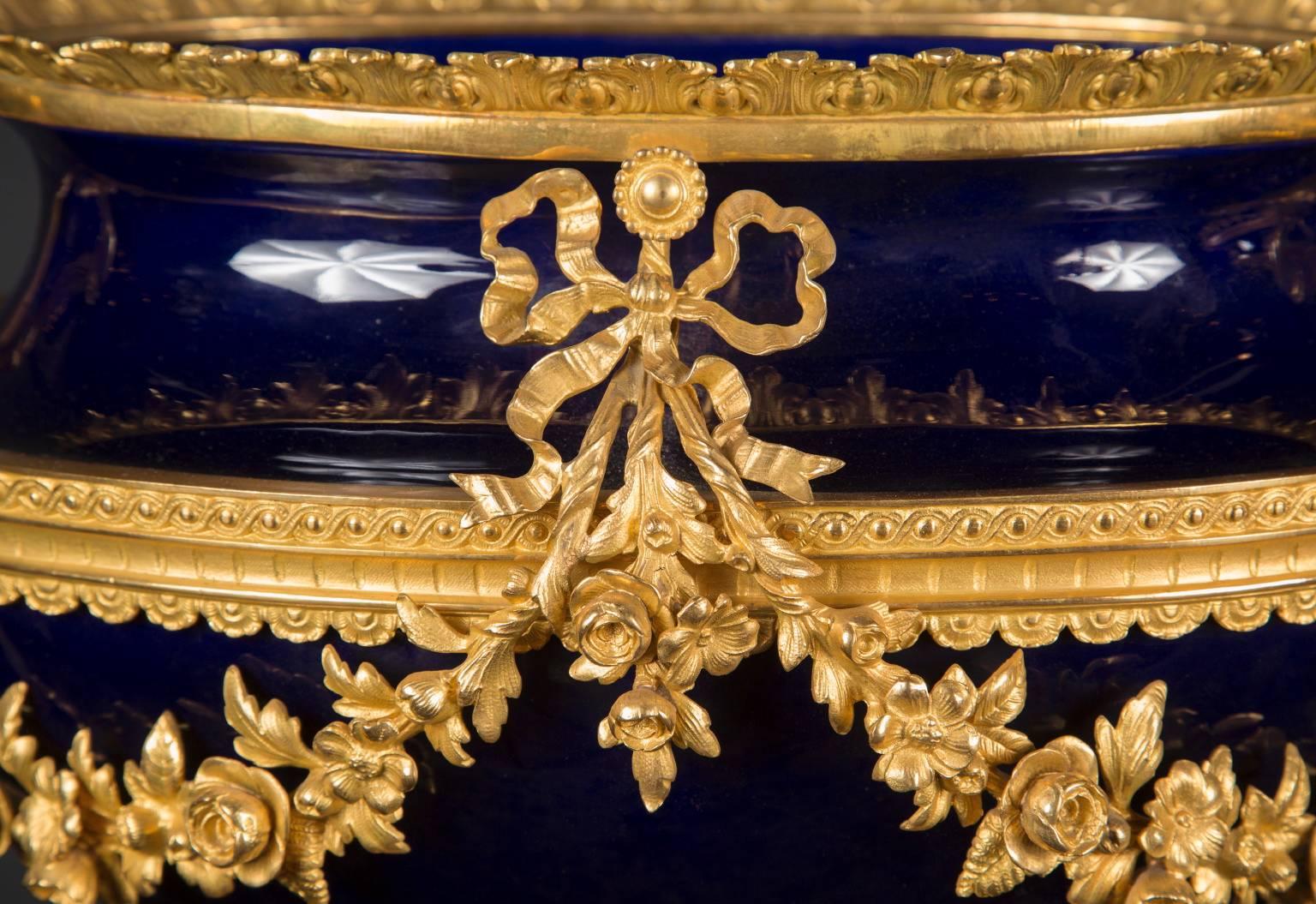 Bronze Pair of French 19th Century Cobalt Centerpieces