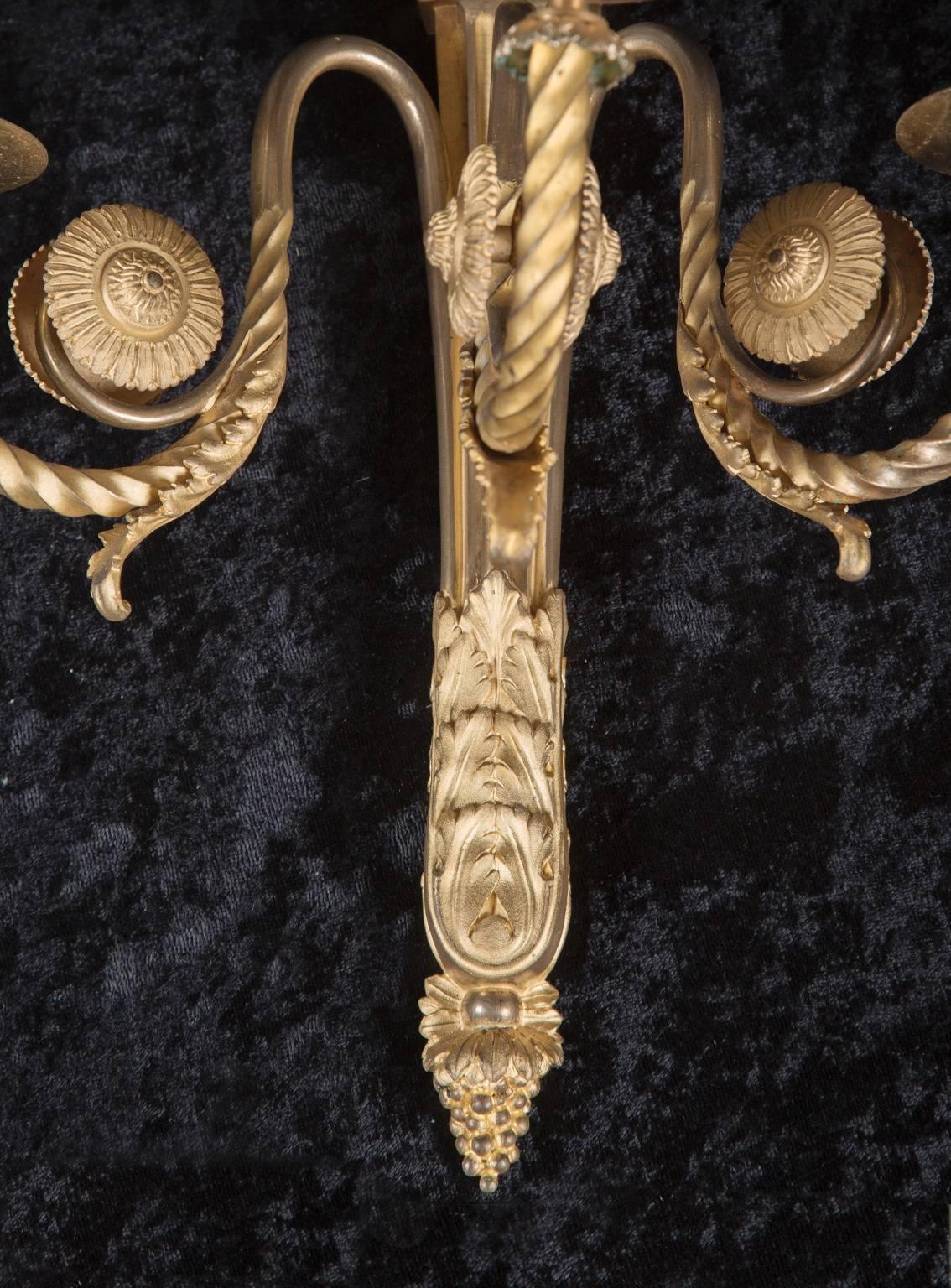 Pair of Louis XVI Bronze D’ore Sconces, French Antique 19th Century  For Sale 2