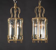 Pair of French Bronze Hexagonal Lanterns, Mid 20th Century