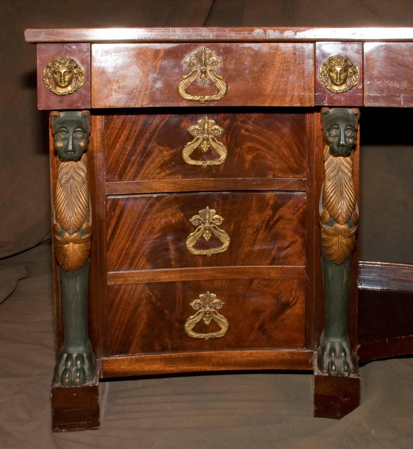 Rare and Stunning Empire Mahogany Curved Desk and Bookshelf, 19th Century French For Sale 3