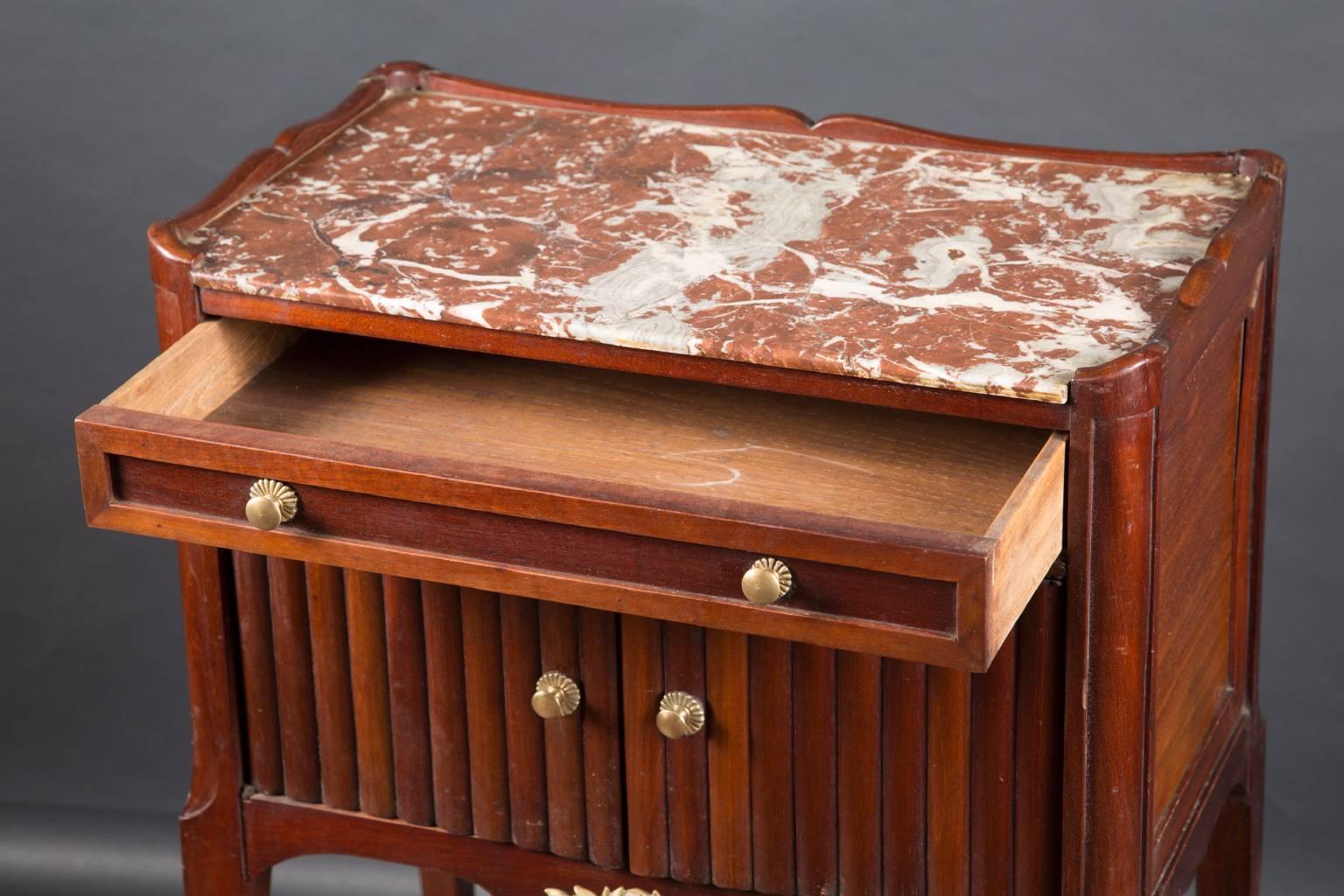 Marble Topped Antique Mahogany Bedside Table In Excellent Condition In New Orleans, LA