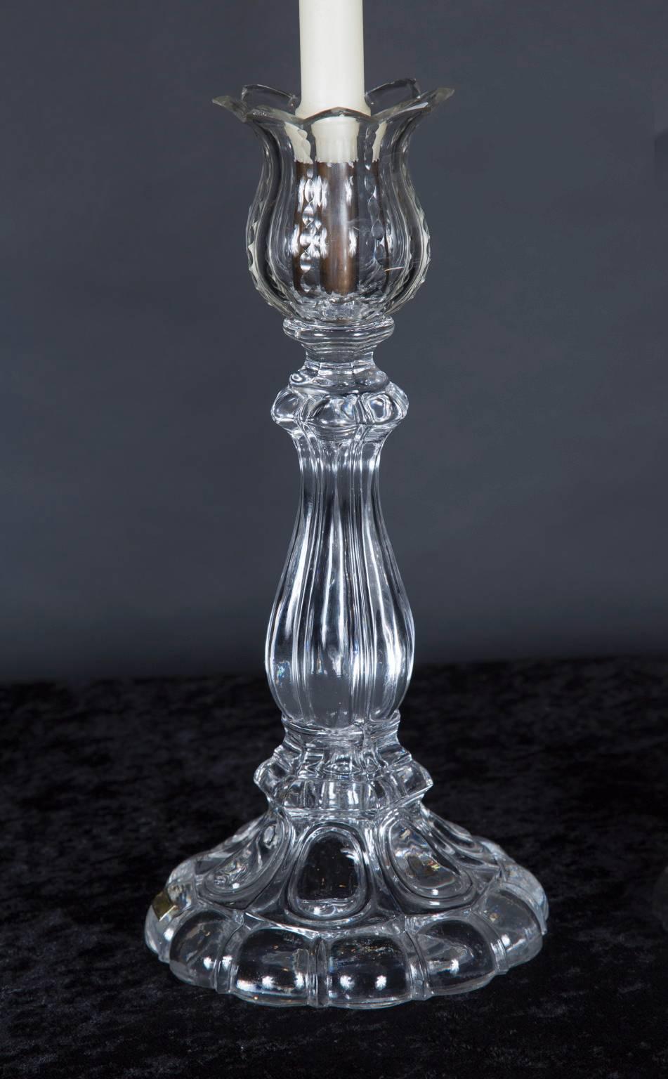 French Pair of Louis Style Crystal Candlesticks