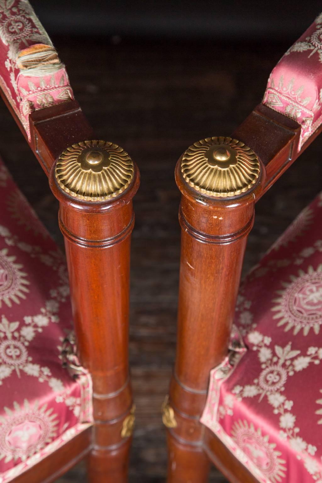 Pair of 19th Century Napoleon III Mahogany Chairs with Bronze d’Ore Details For Sale 1