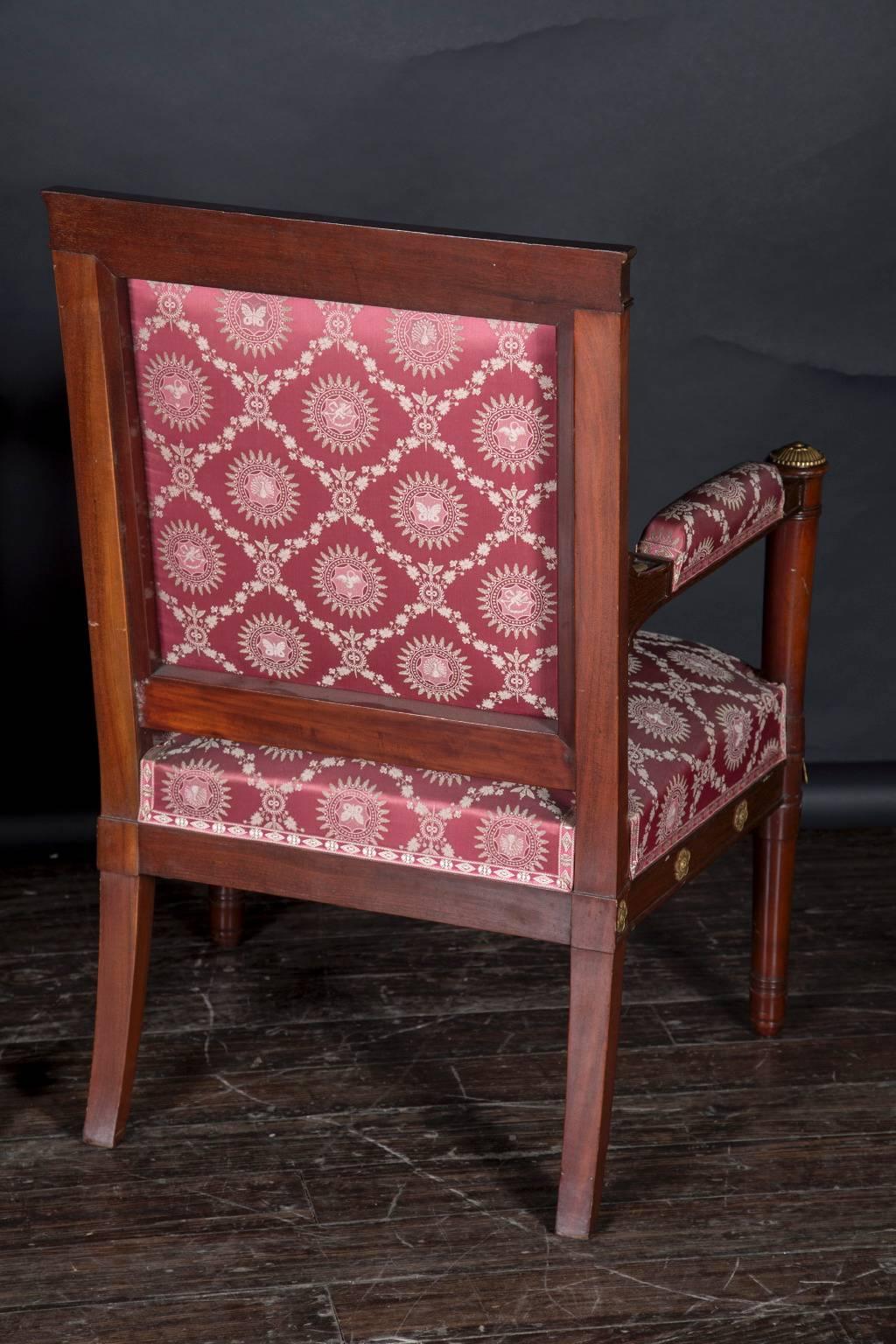 Pair of 19th Century Napoleon III Mahogany Chairs with Bronze d’Ore Details For Sale 4