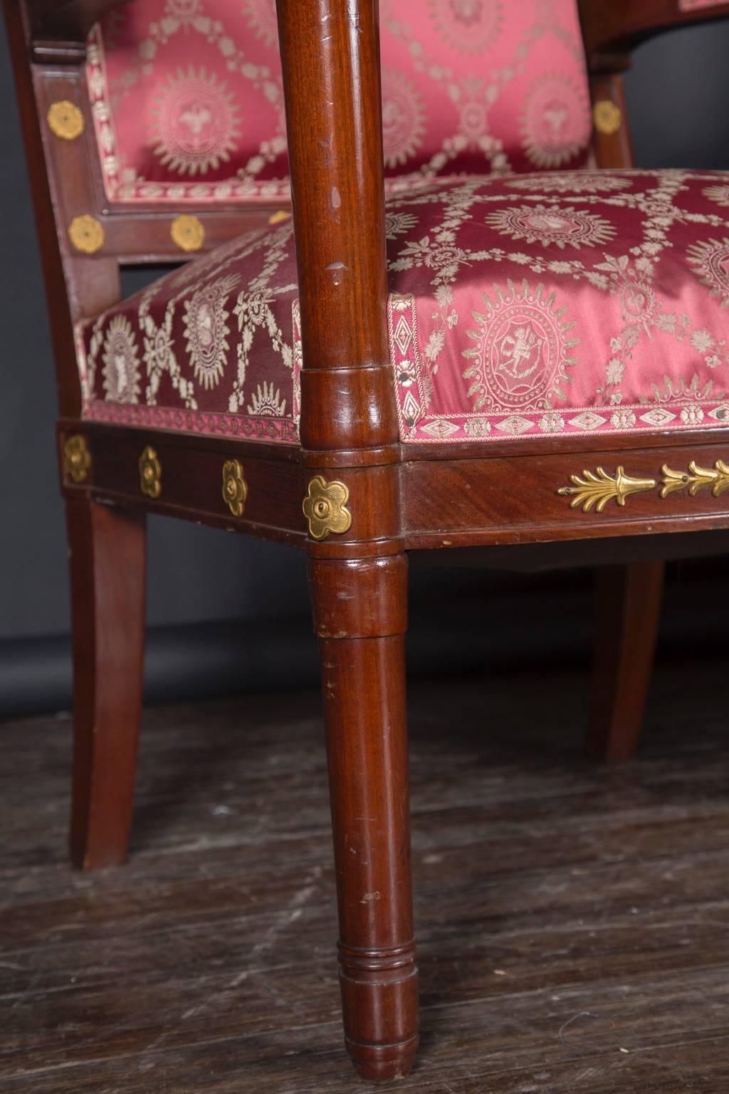 Pair of 19th Century Napoleon III Mahogany Chairs with Bronze d’Ore Details For Sale 2
