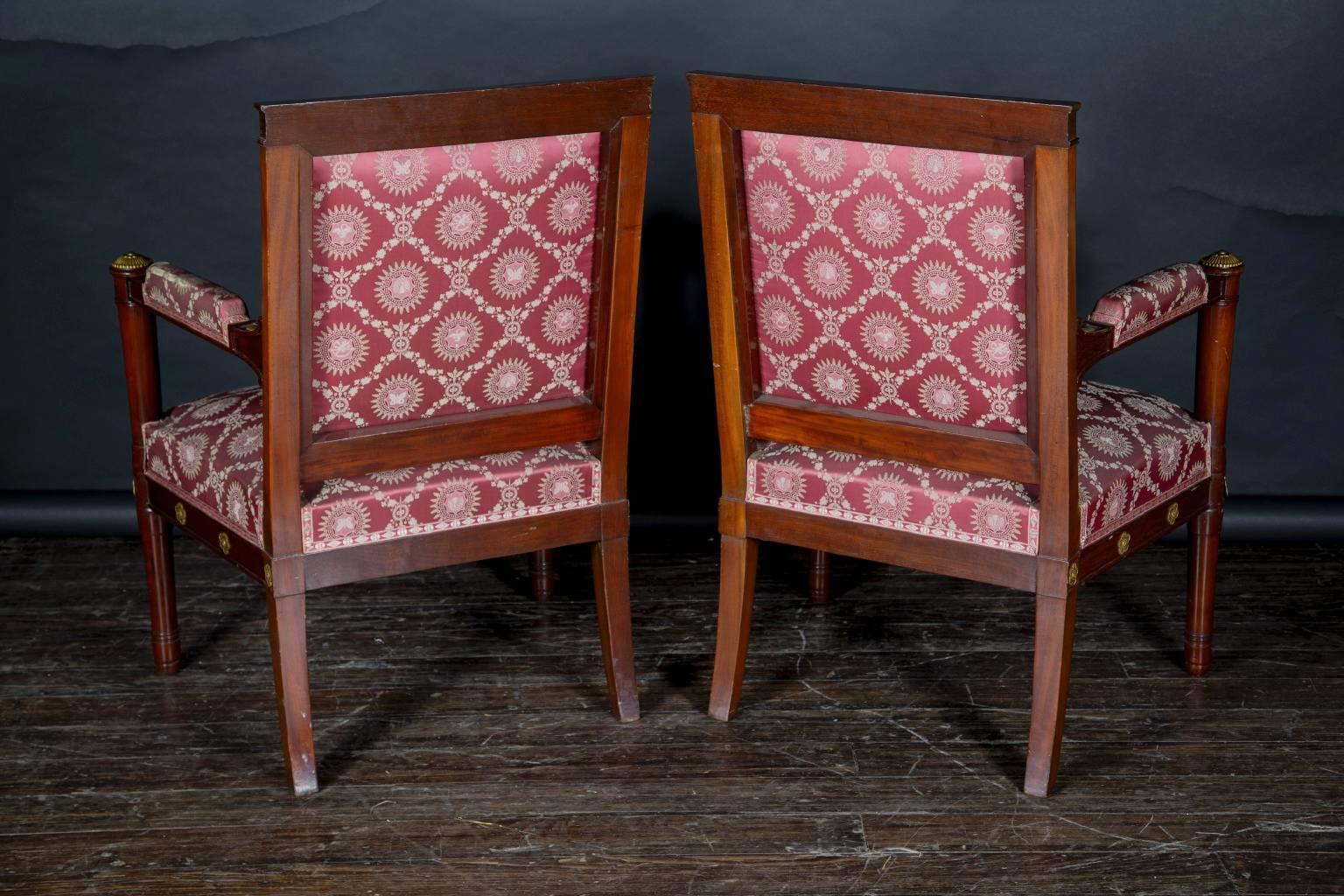 Pair of 19th Century Napoleon III Mahogany Chairs with Bronze d’Ore Details For Sale 5